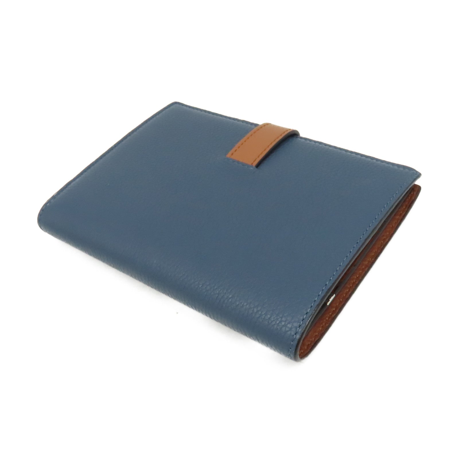 LOEWE 牛皮皮革Middle Wallet銀扣錢包藍色/啡色