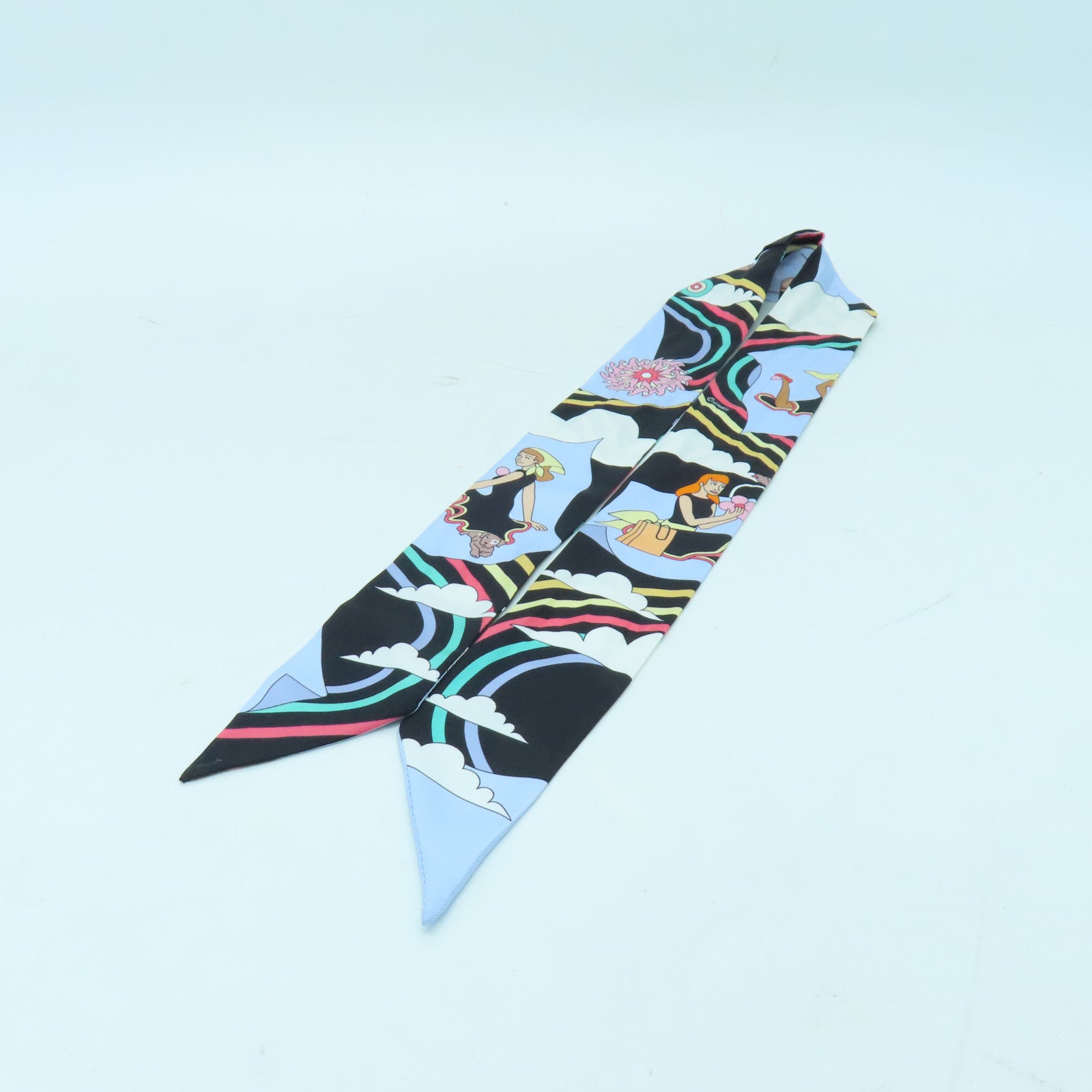 HERMES 絲質Twilly絲巾彩色