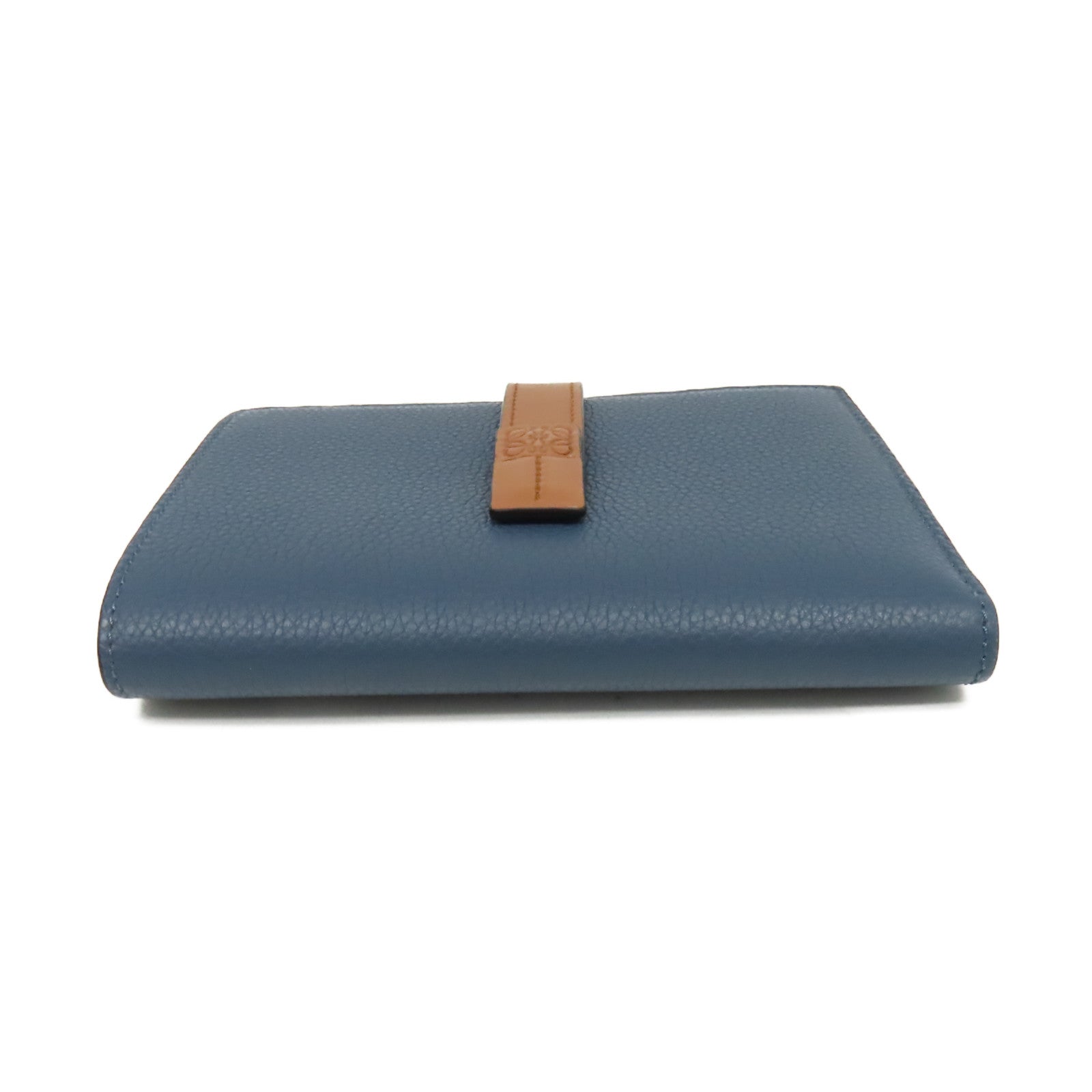 LOEWE 牛皮皮革Middle Wallet銀扣錢包藍色/啡色