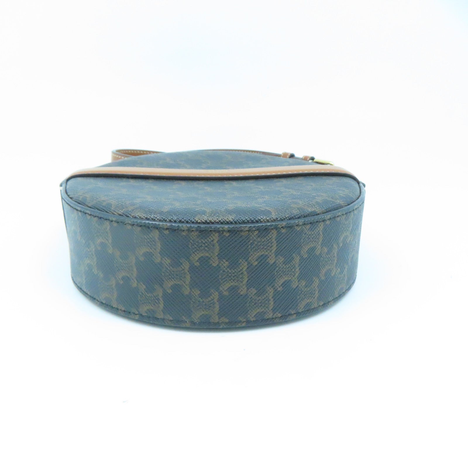 CELINE Coated Canvas Shoulder Bag Gold Buckle Brown Brown