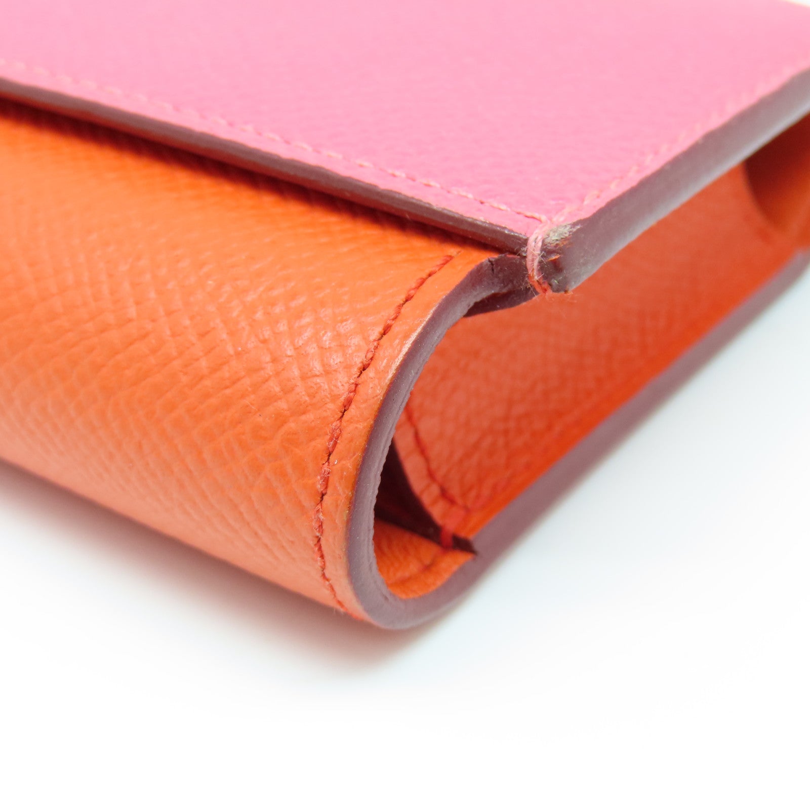 HERMES Epsom Leather Passant Long Wallet Silver Buckle Long Wallet Orange/Pink
