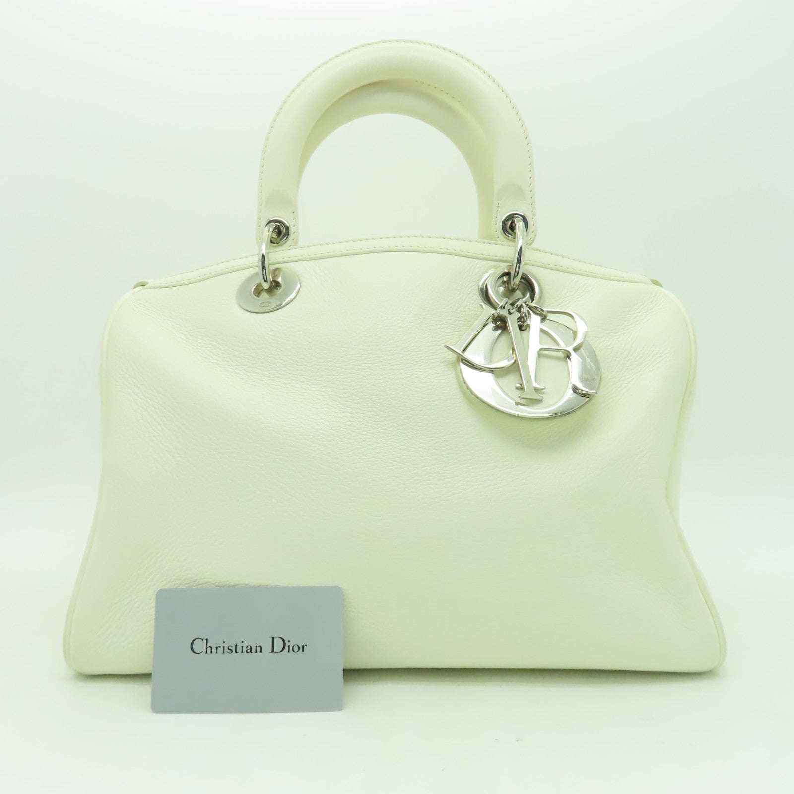Dior 【激減優惠】牛皮皮革Hand Bag銀扣手挽袋白色