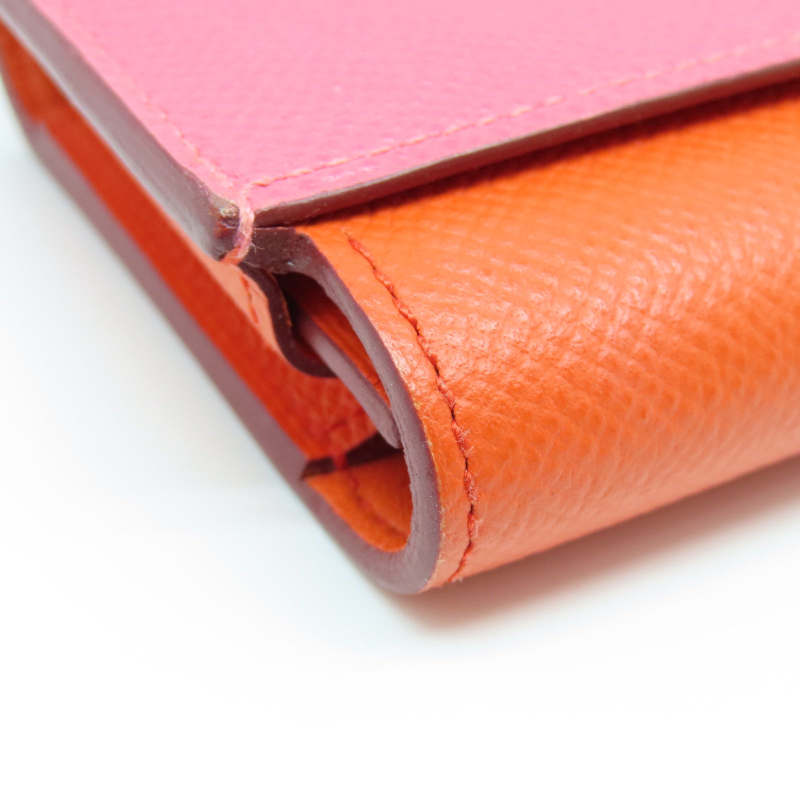 HERMES Epsom Leather Passant Long Wallet Silver Buckle Long Wallet Orange/Pink