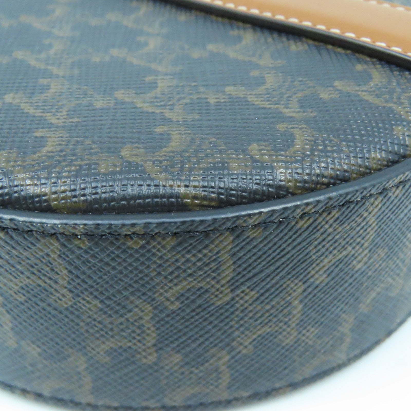 CELINE Coated Canvas Shoulder Bag Gold Buckle Brown Brown