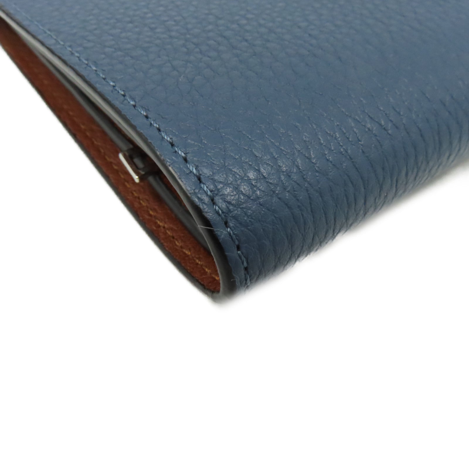 LOEWE 牛皮皮革Middle Wallet銀扣錢包藍色/啡色