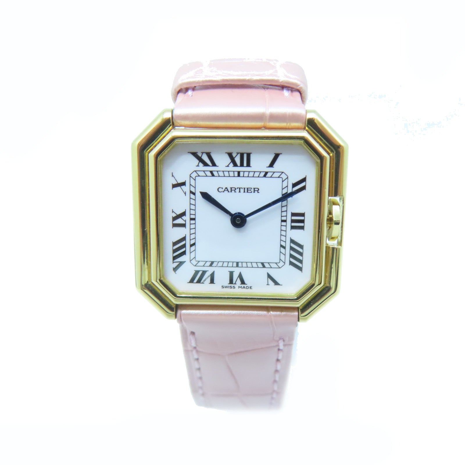 CARTIER Ceinture 18K Gold/Leather Band Watch Quartz Movement Pink