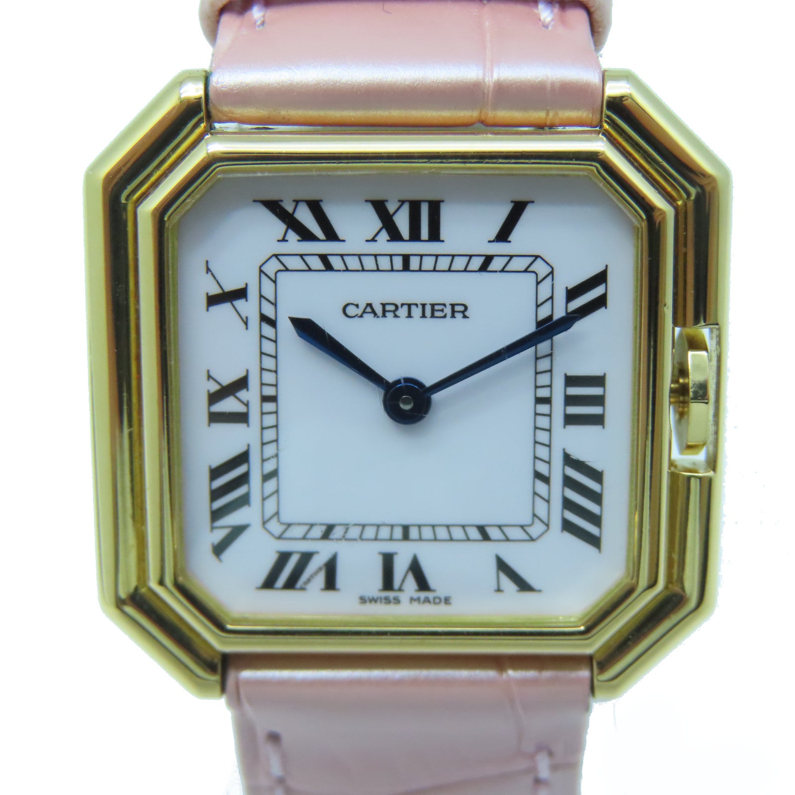 CARTIER Ceinture 18K Gold/Leather Band Watch Quartz Movement Pink