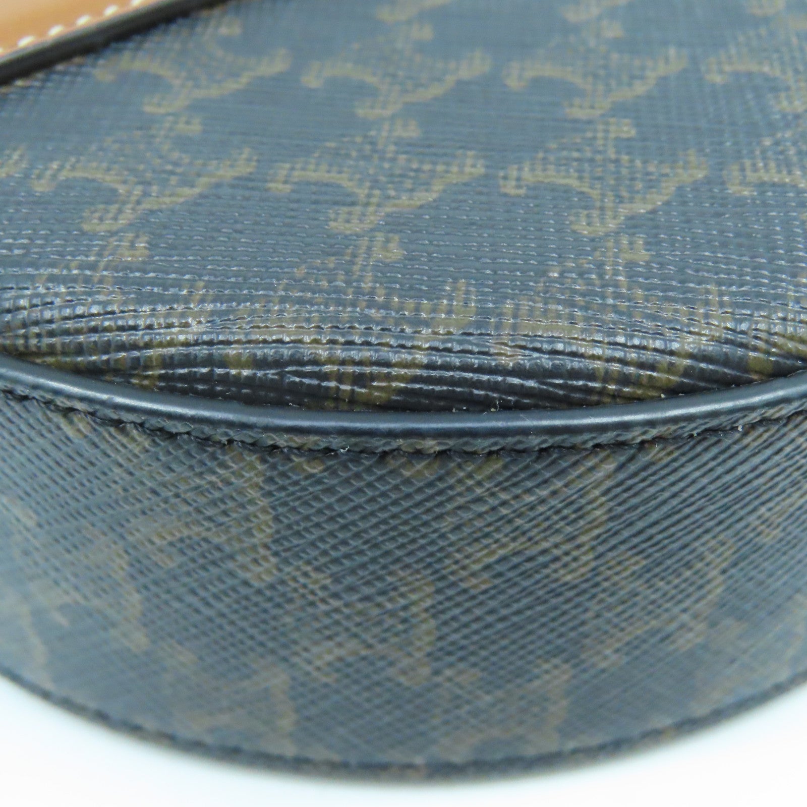 CELINE Coated Canvas Shoulder Bag Gold Buckle Brown Brown