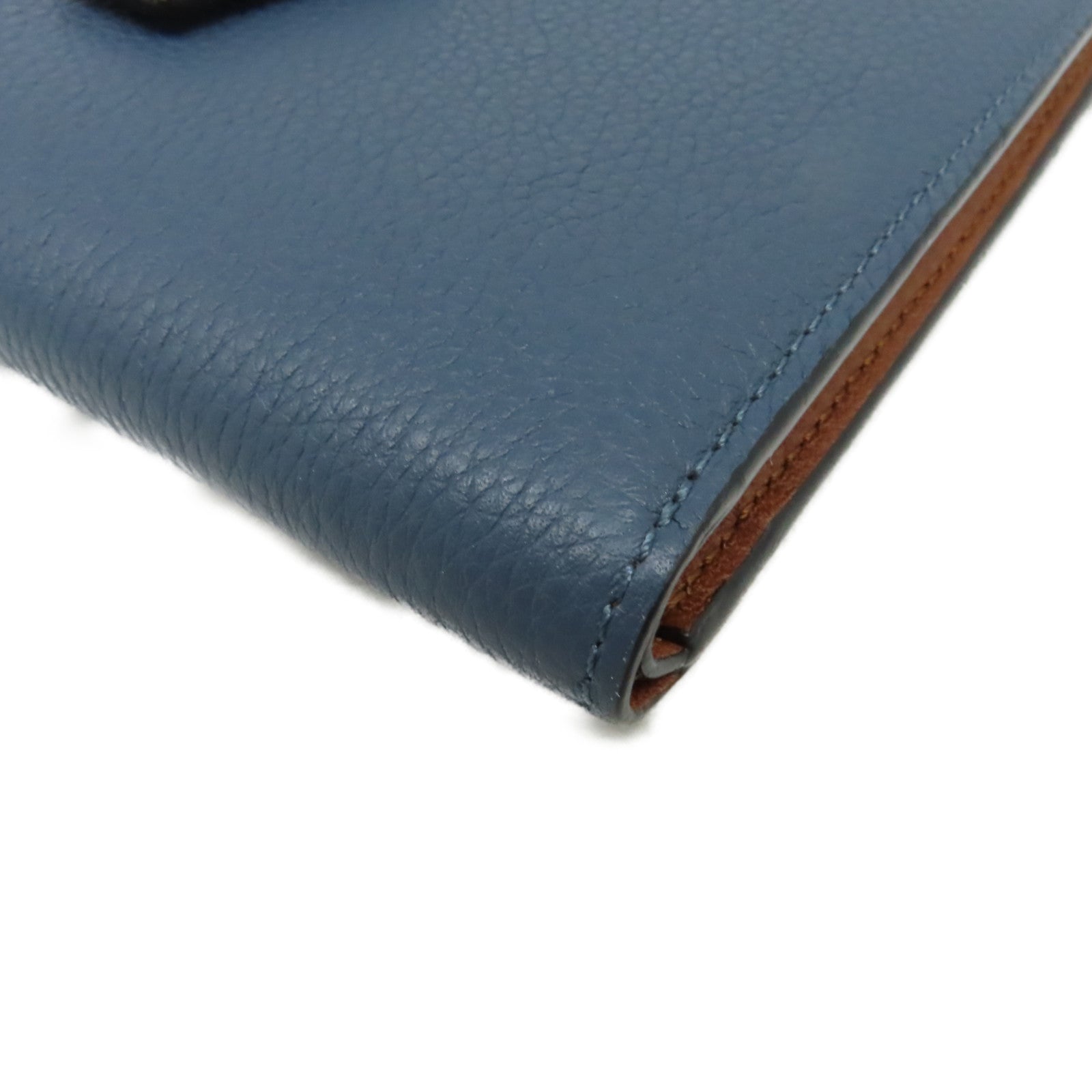 LOEWE 牛皮皮革Middle Wallet銀扣錢包藍色/啡色