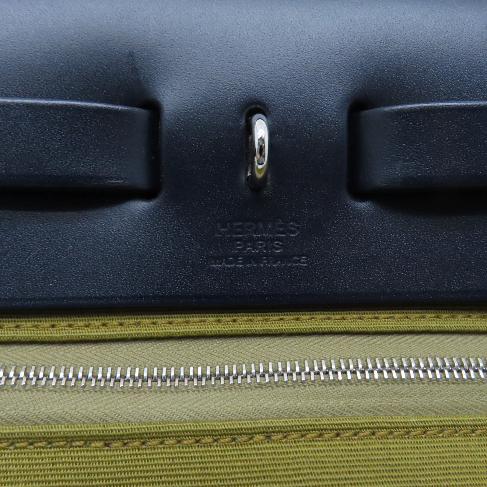 HERMES canvas Herbag PM silver buckle handle shoulder bag green