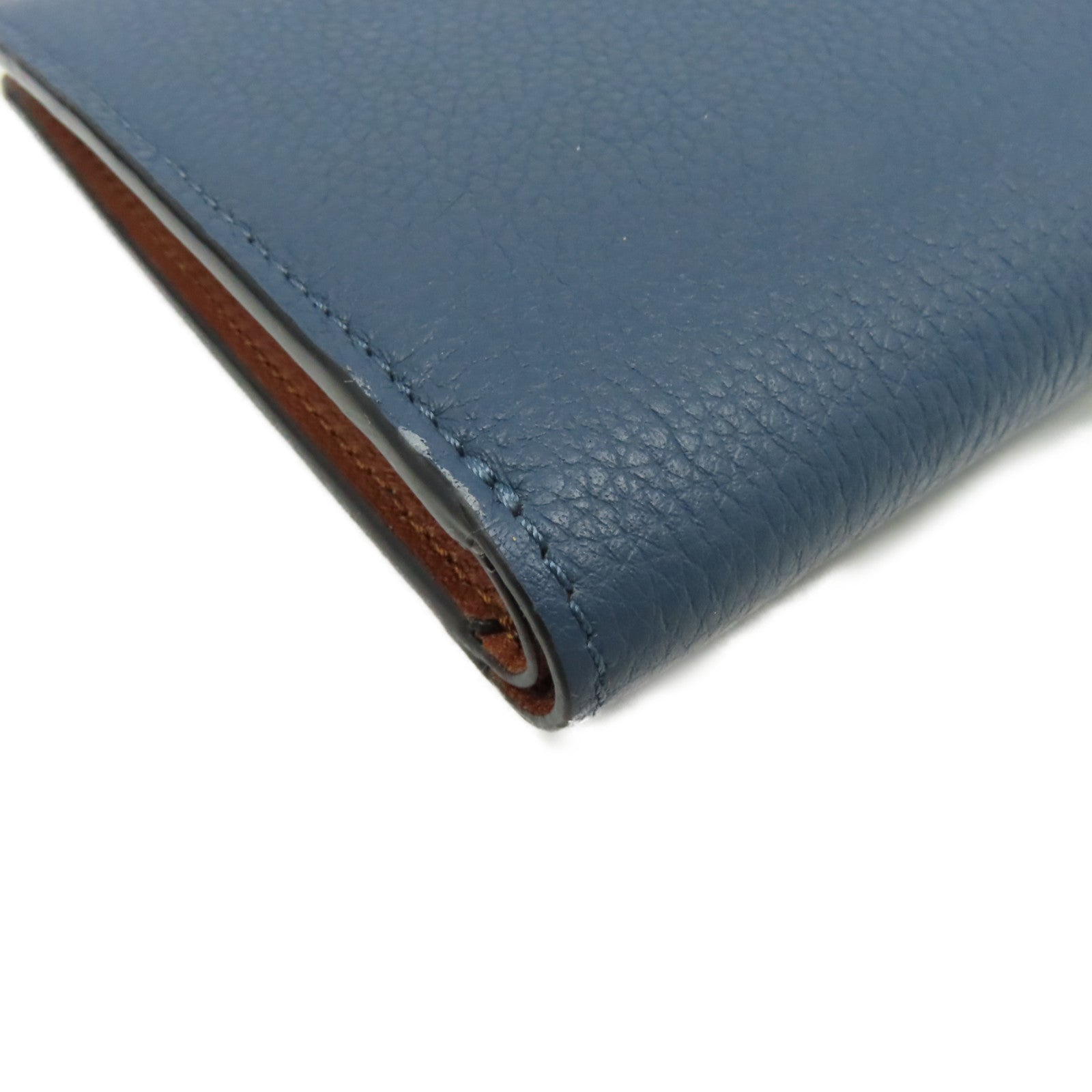 LOEWE 牛皮皮革Middle Wallet銀扣錢包藍色/啡色