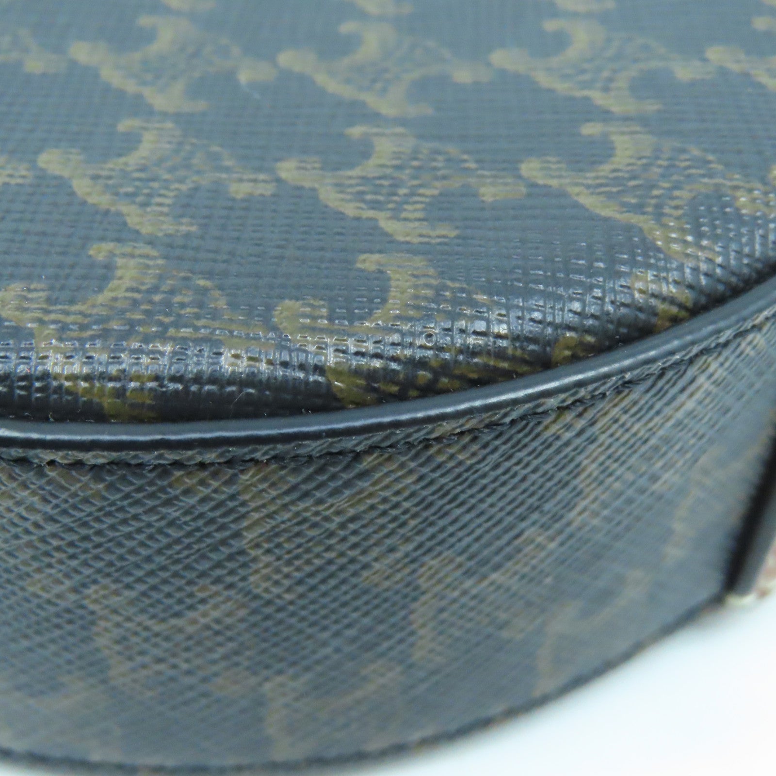 CELINE Coated Canvas Shoulder Bag Gold Buckle Brown Brown