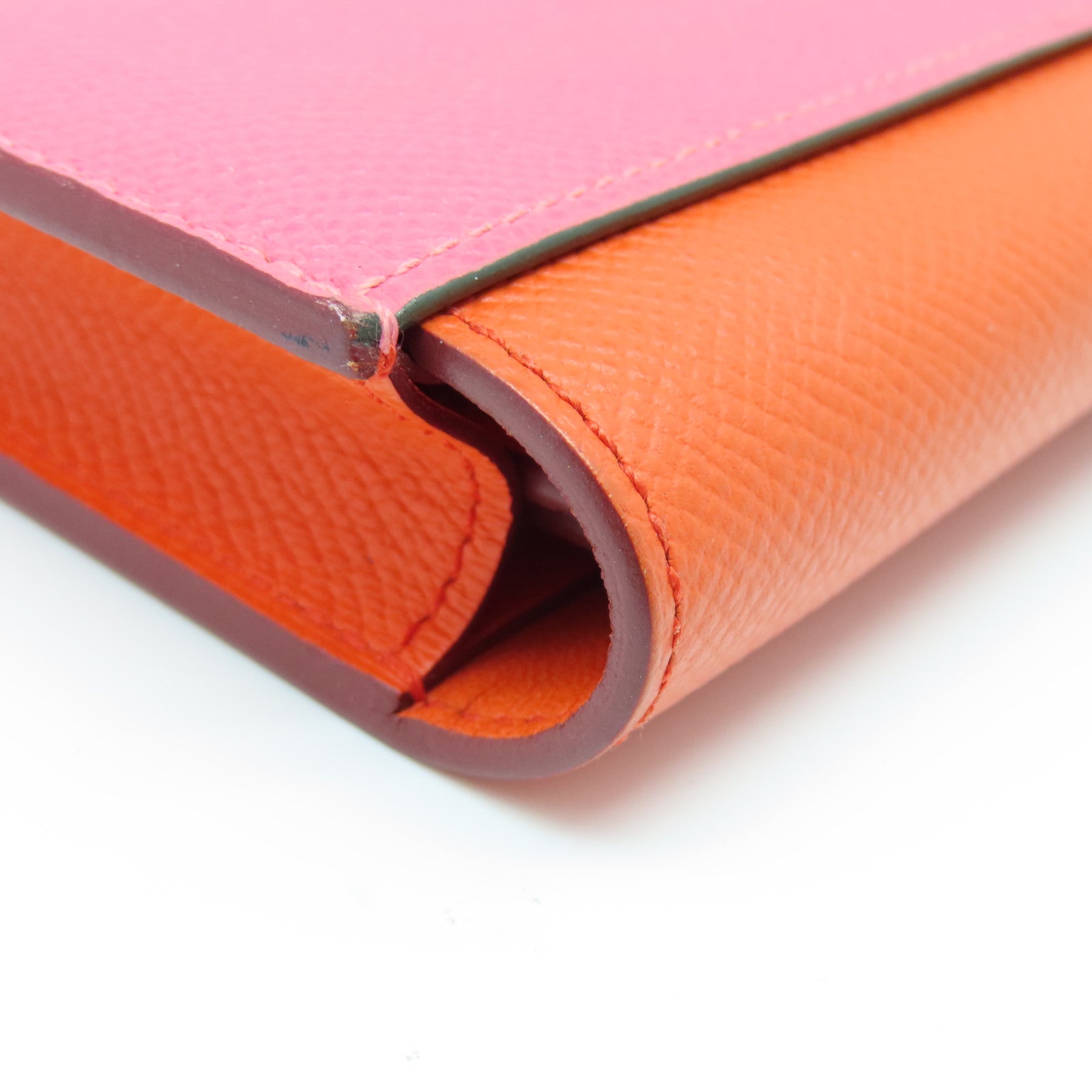 HERMES Epsom Leather Passant Long Wallet Silver Buckle Long Wallet Orange/Pink