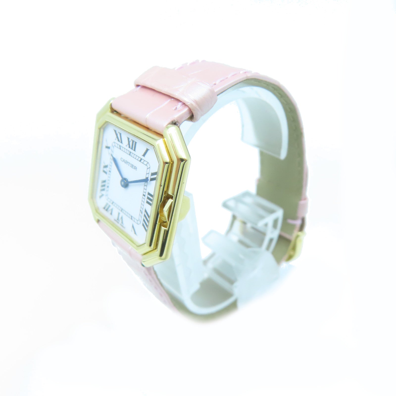 CARTIER Ceinture 18K Gold/Leather Band Watch Quartz Movement Pink