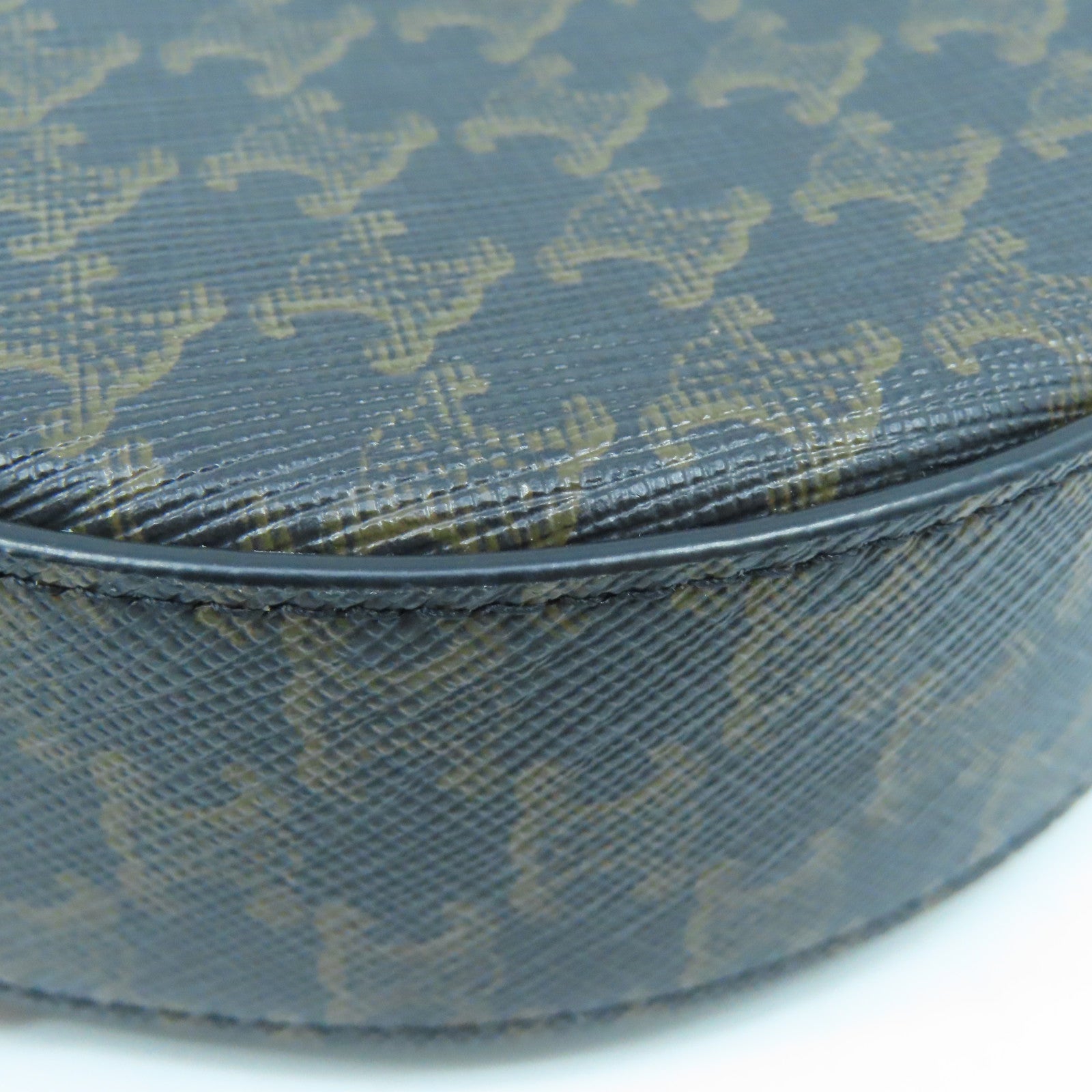 CELINE Coated Canvas Shoulder Bag Gold Buckle Brown Brown
