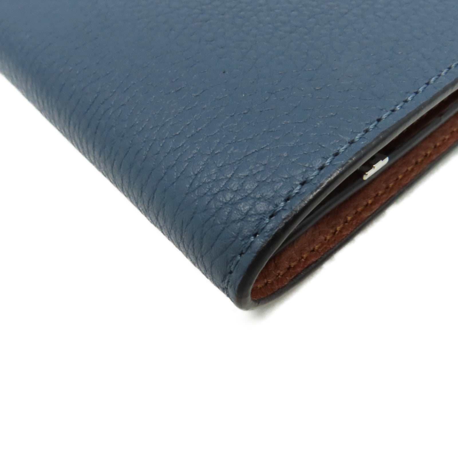 LOEWE 牛皮皮革Middle Wallet銀扣錢包藍色/啡色