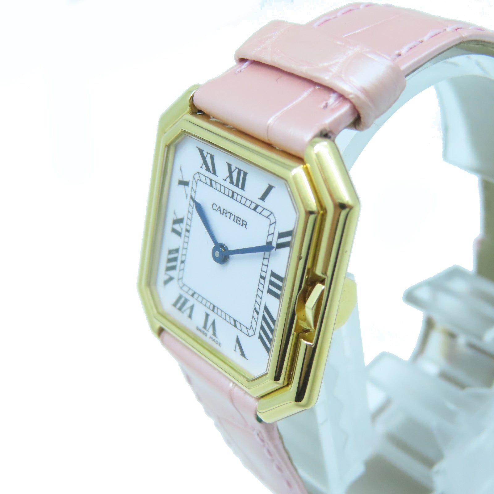 CARTIER Ceinture 18K Gold/Leather Band Watch Quartz Movement Pink