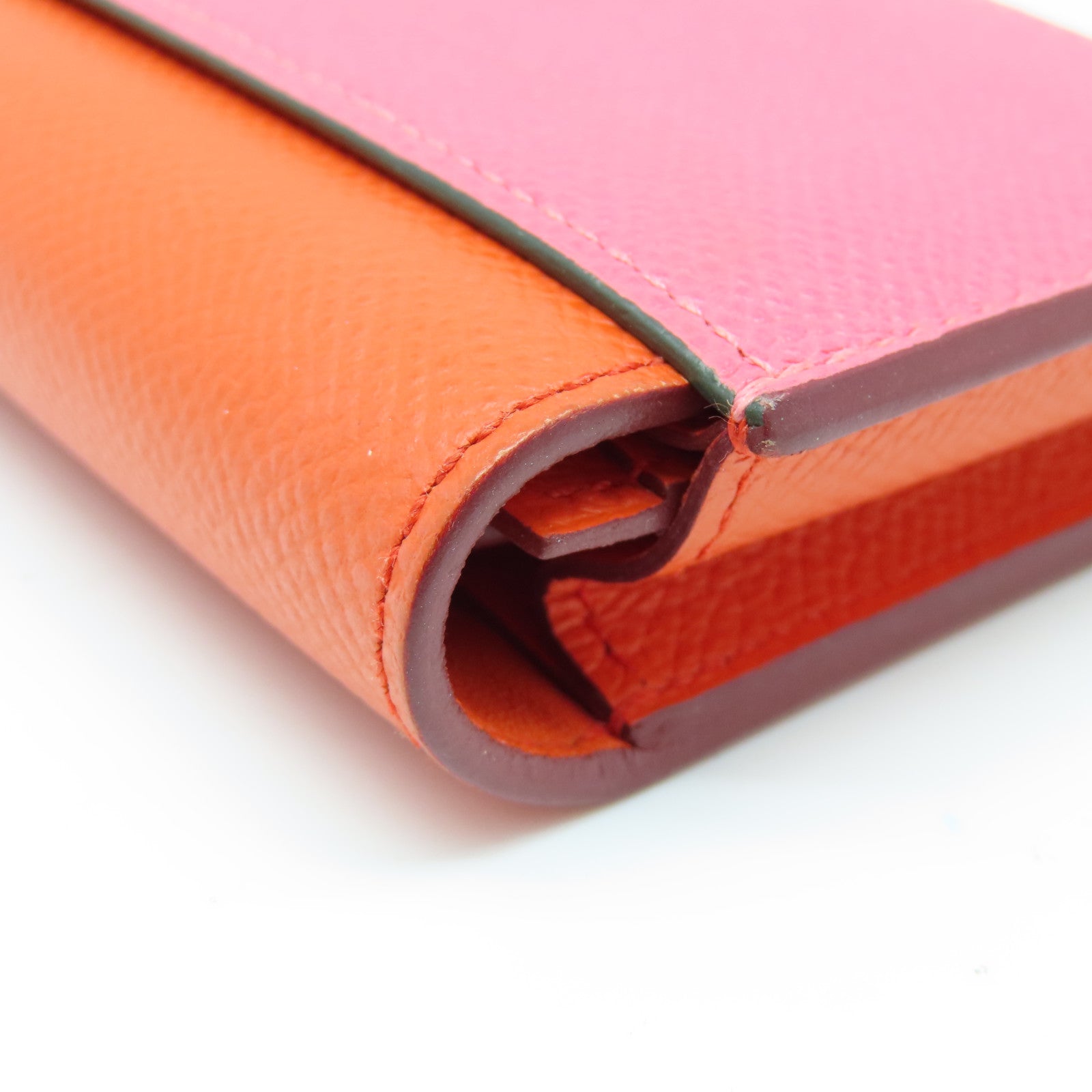 HERMES Epsom Leather Passant Long Wallet Silver Buckle Long Wallet Orange/Pink
