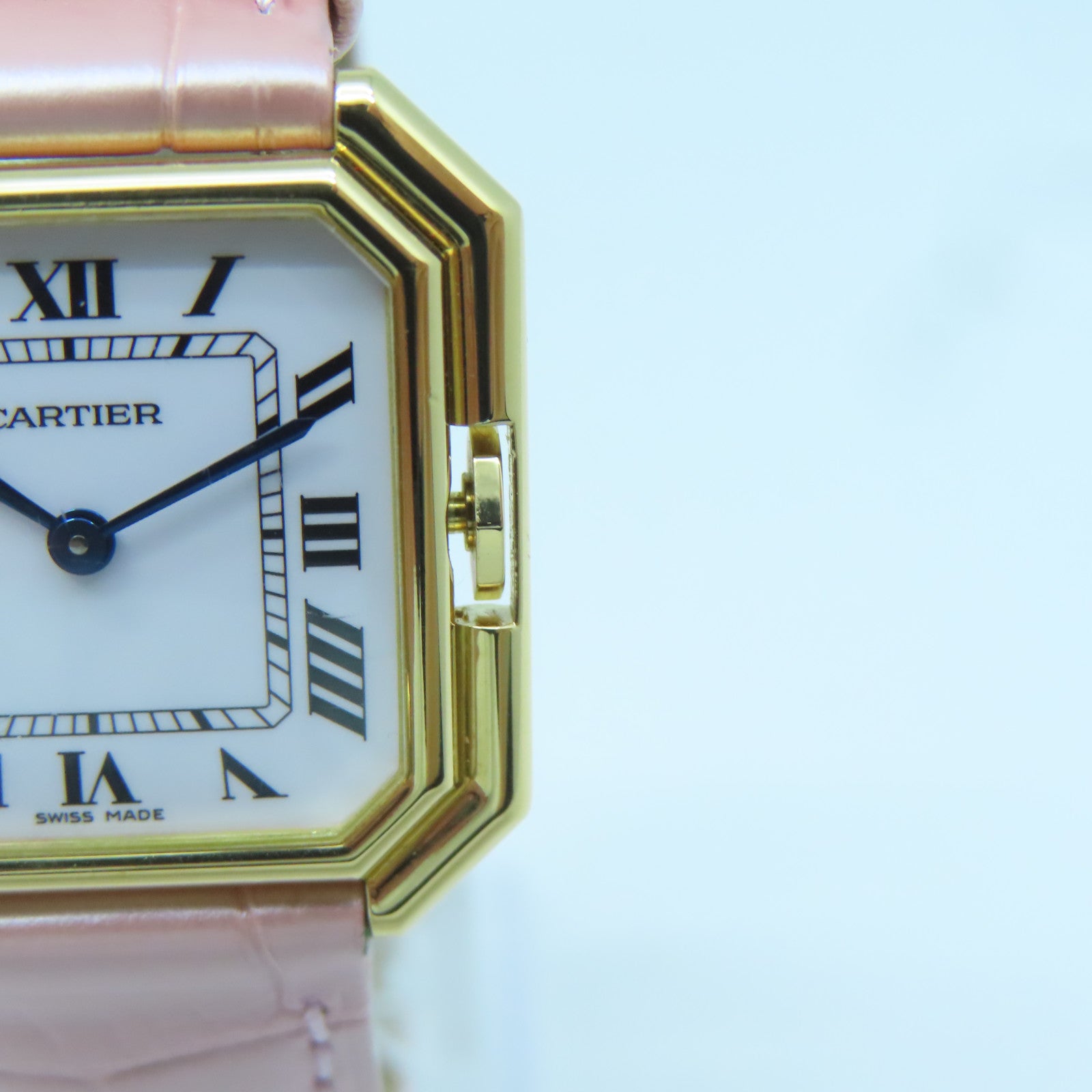 CARTIER Ceinture 18K Gold/Leather Band Watch Quartz Movement Pink