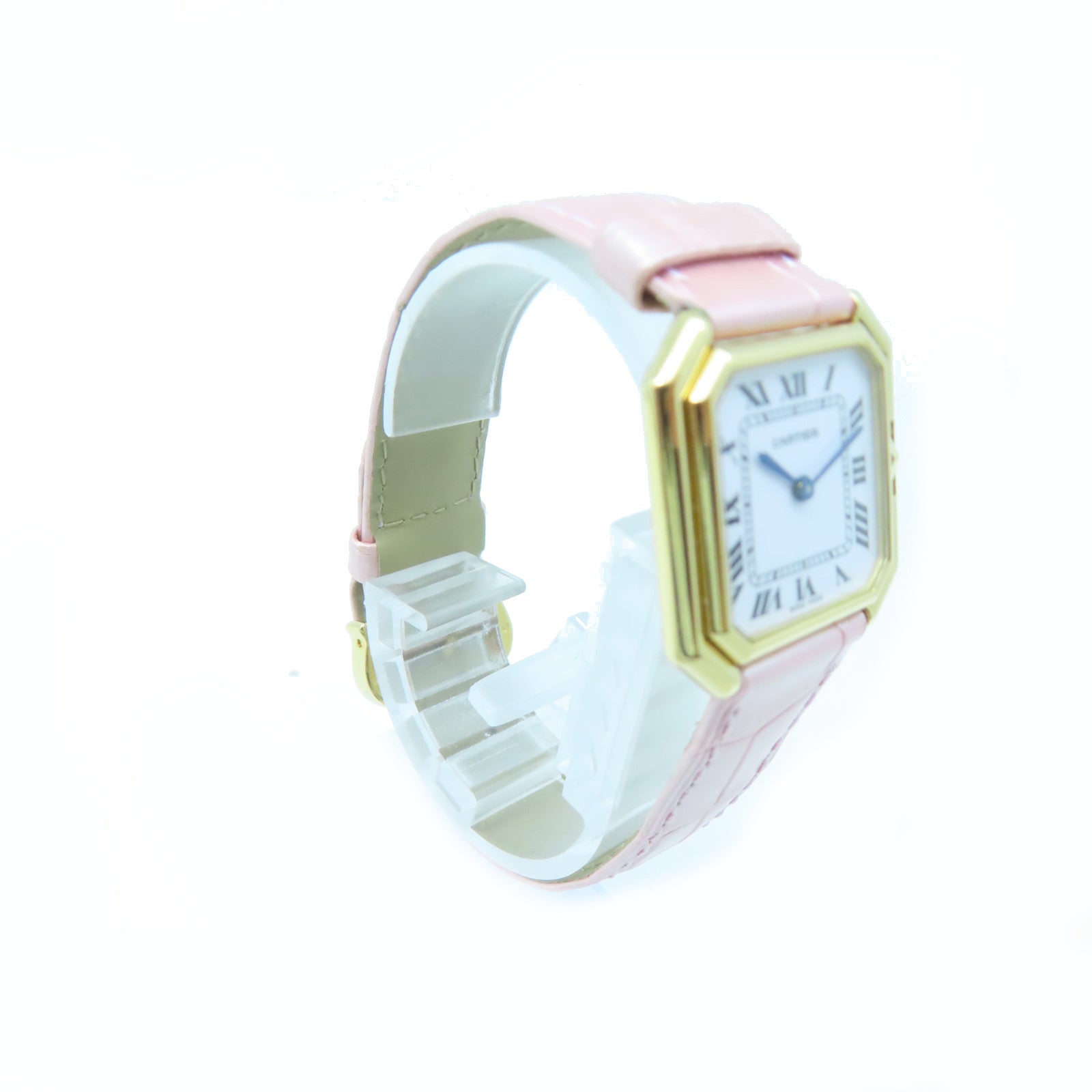 CARTIER Ceinture 18K Gold/Leather Band Watch Quartz Movement Pink