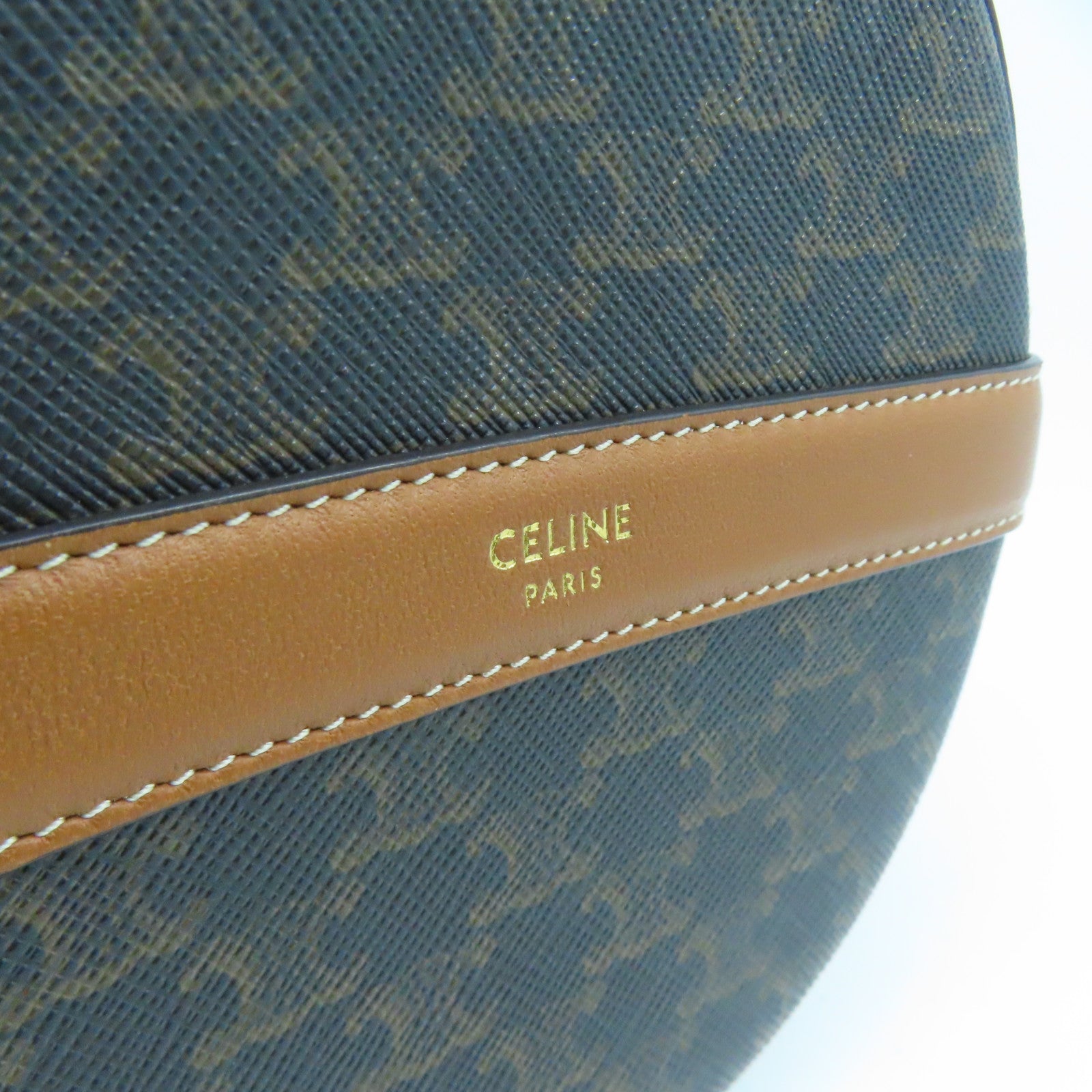 CELINE Coated Canvas Shoulder Bag Gold Buckle Brown Brown