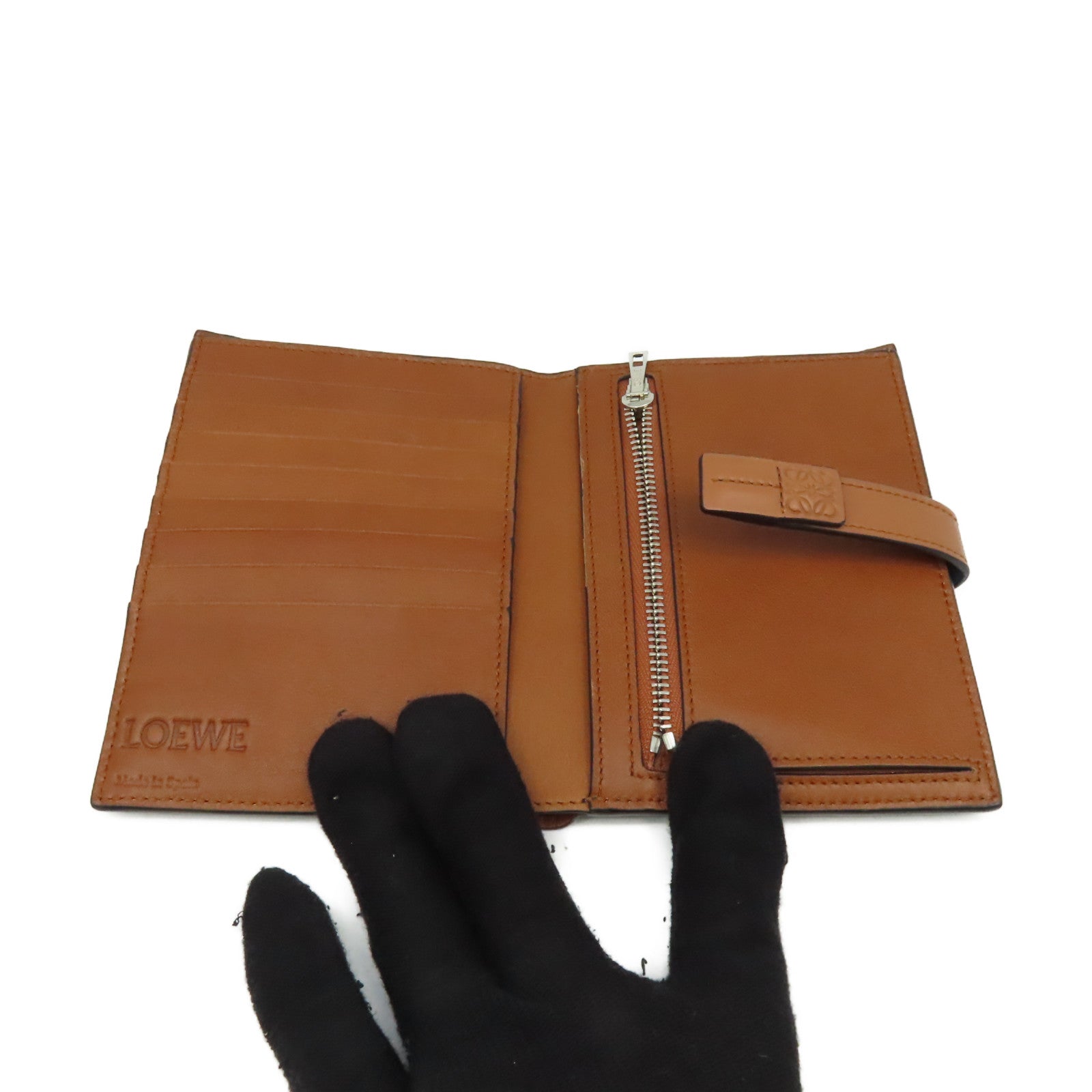 LOEWE 牛皮皮革Middle Wallet銀扣錢包藍色/啡色