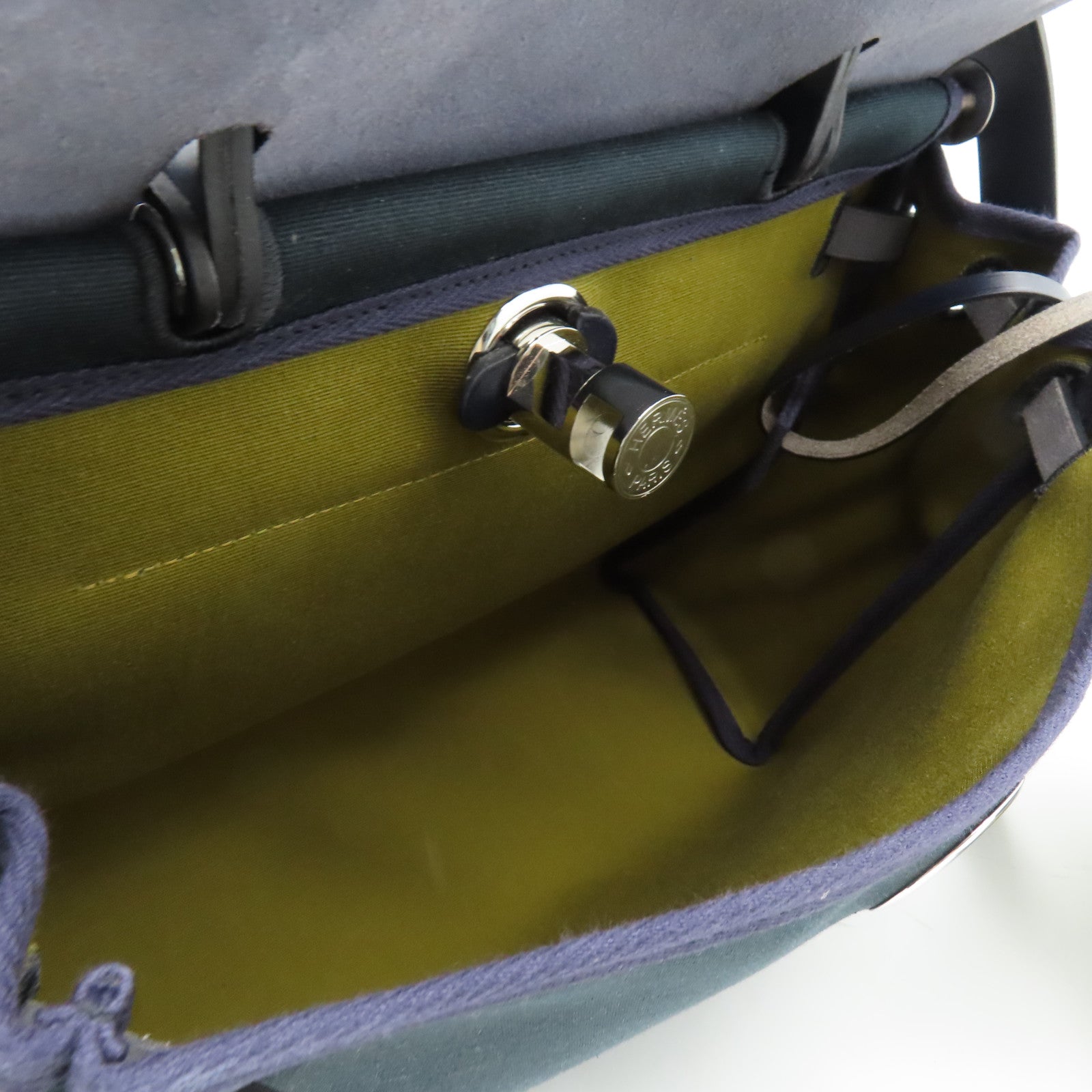 HERMES canvas Herbag PM silver buckle handle shoulder bag green