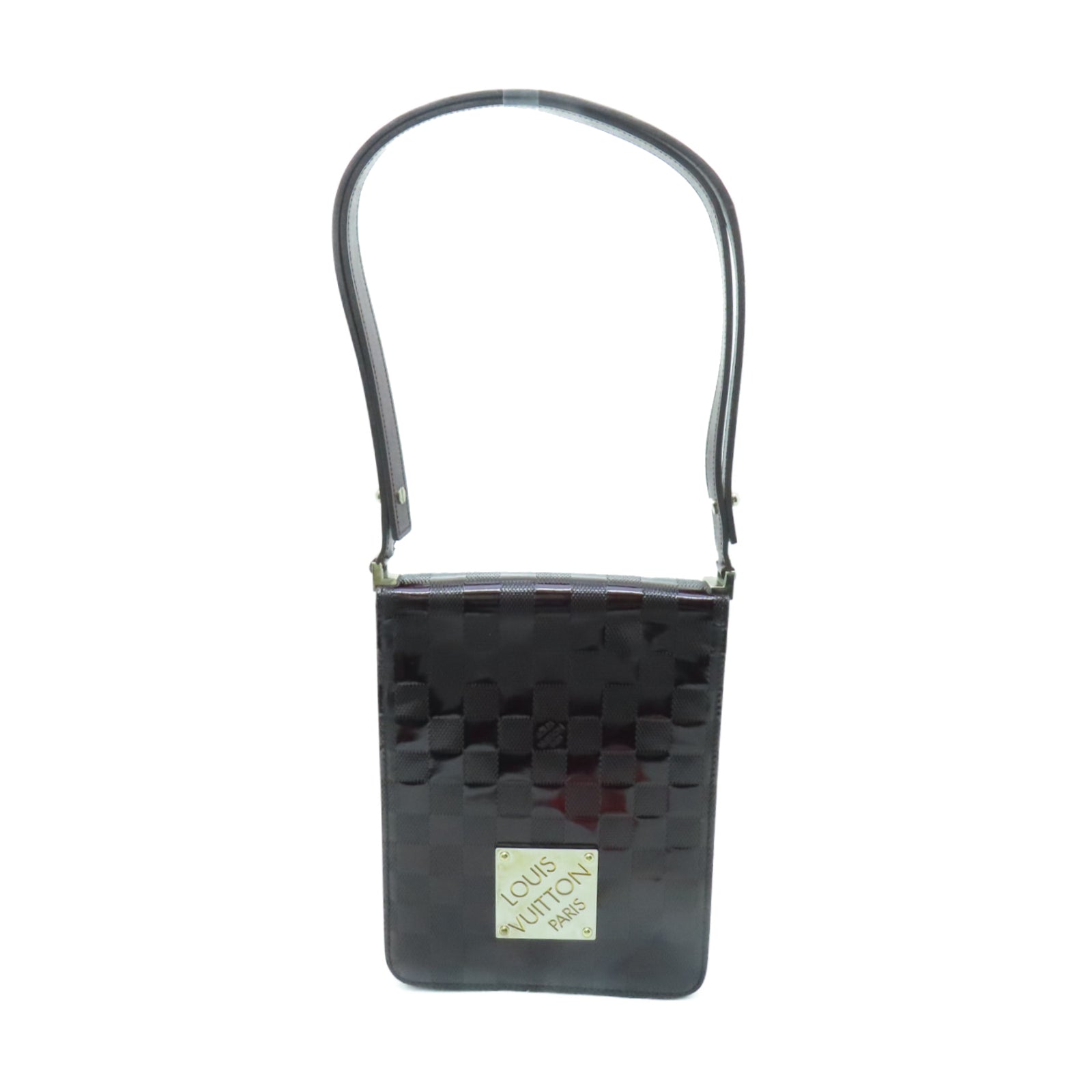 LOUIS VUITTON Damier Vernis Club Bag Carmine金扣手挽肩背兩用袋深啡色