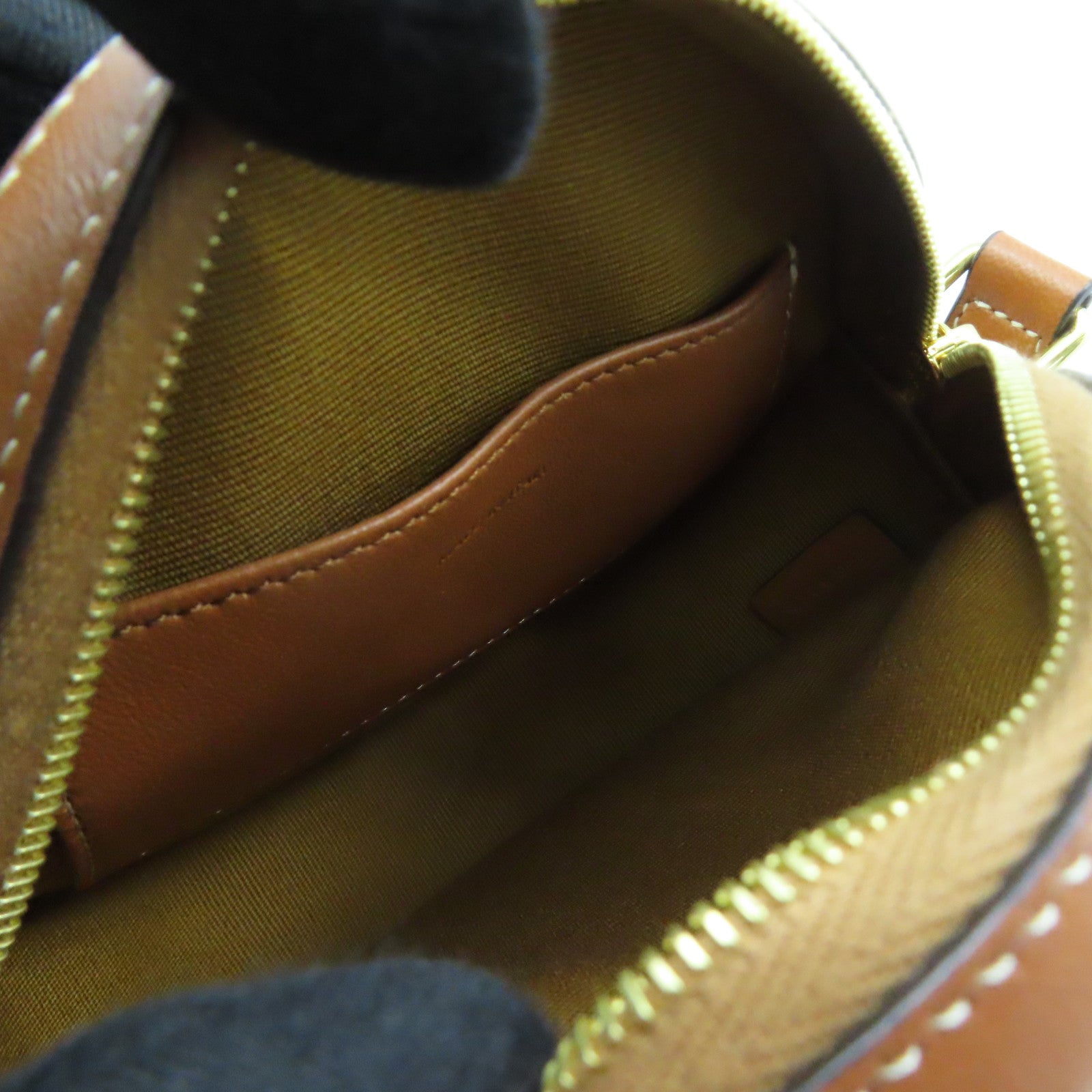 CELINE Coated Canvas Shoulder Bag Gold Buckle Brown Brown