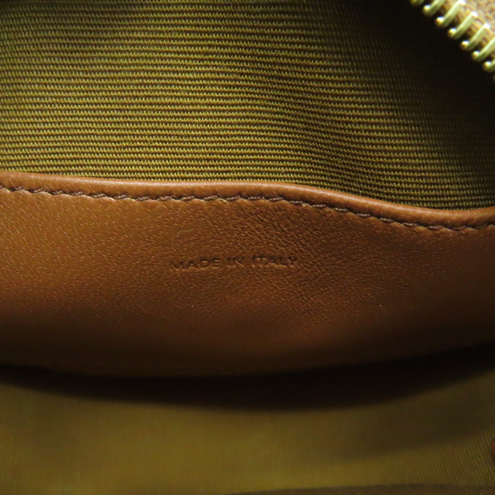 CELINE Coated Canvas Shoulder Bag Gold Buckle Brown Brown