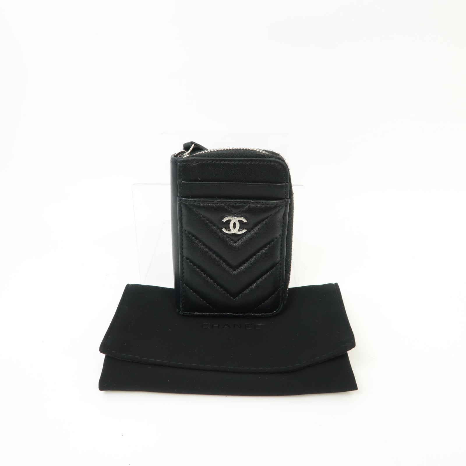 CHANEL 斜紋Card Case銀扣卡片套黒色