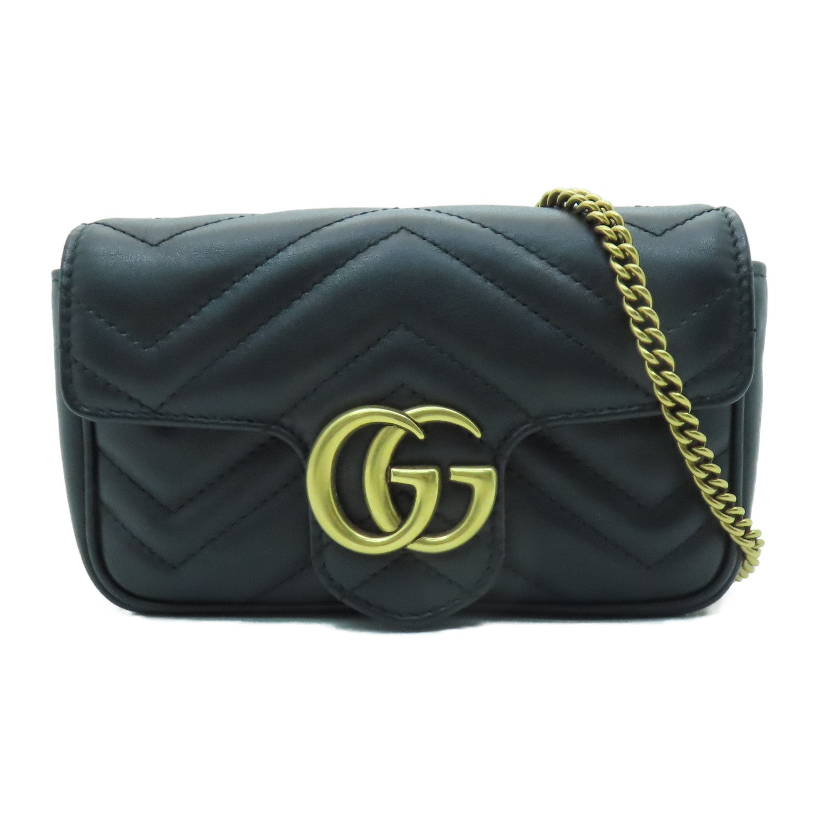 GUCCI 牛皮皮革GG Marmont金扣鏈帶肩背袋黑色