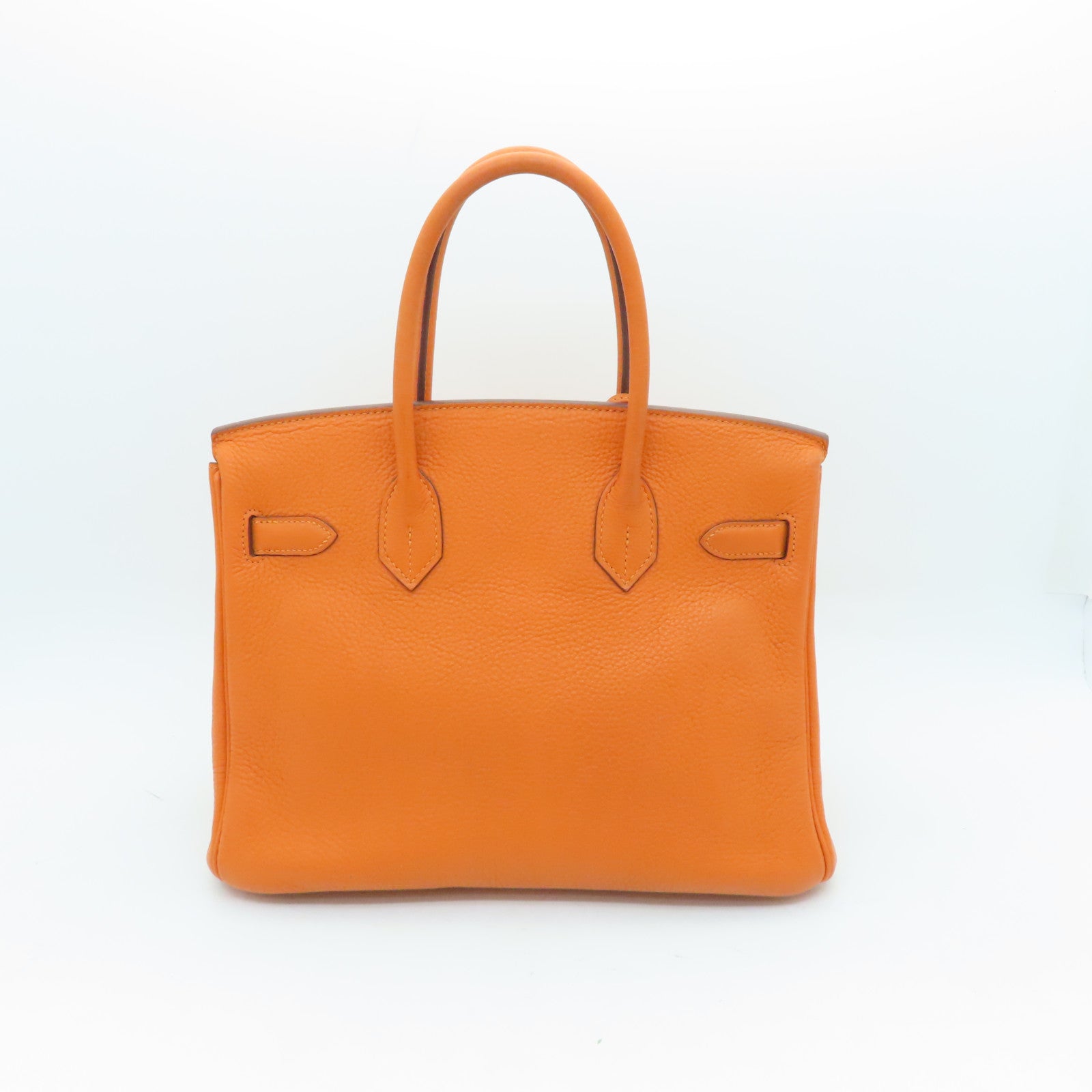 HERMES Clemence Leather Birkin 30 Silver Buckle Handle Bag Orange