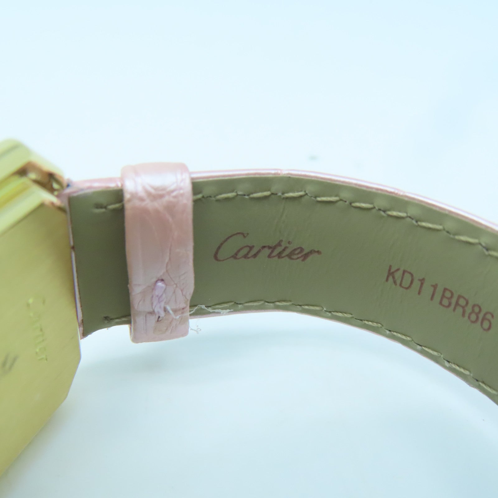 CARTIER Ceinture 18K Gold/Leather Band Watch Quartz Movement Pink
