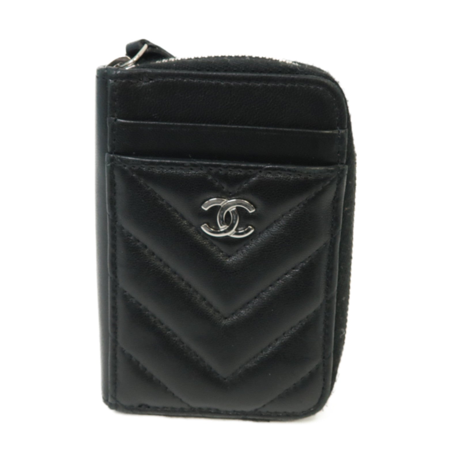 CHANEL 斜紋Card Case銀扣卡片套黒色