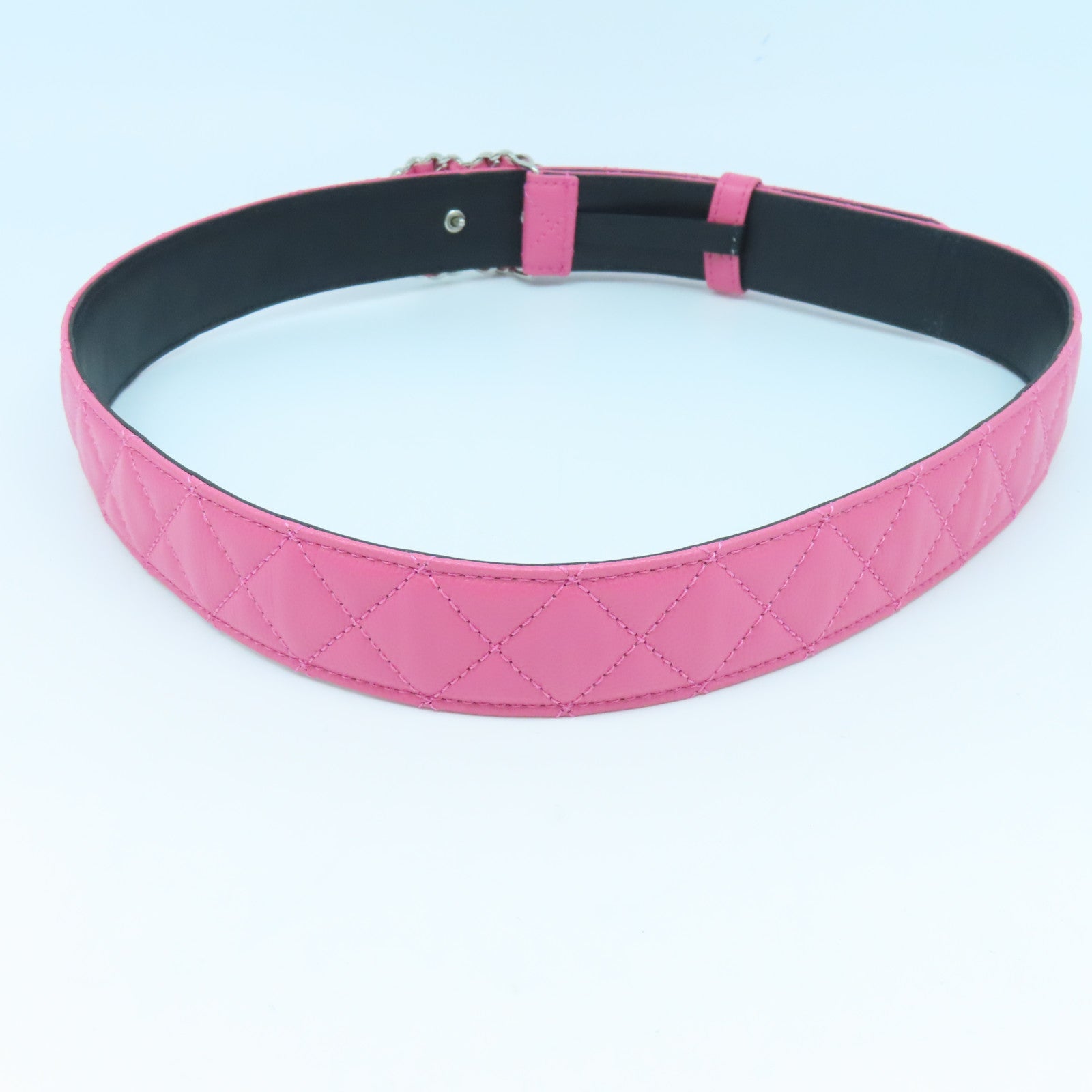 CHANEL 菱格Caviar皮革Belt银扣皮带粉红色