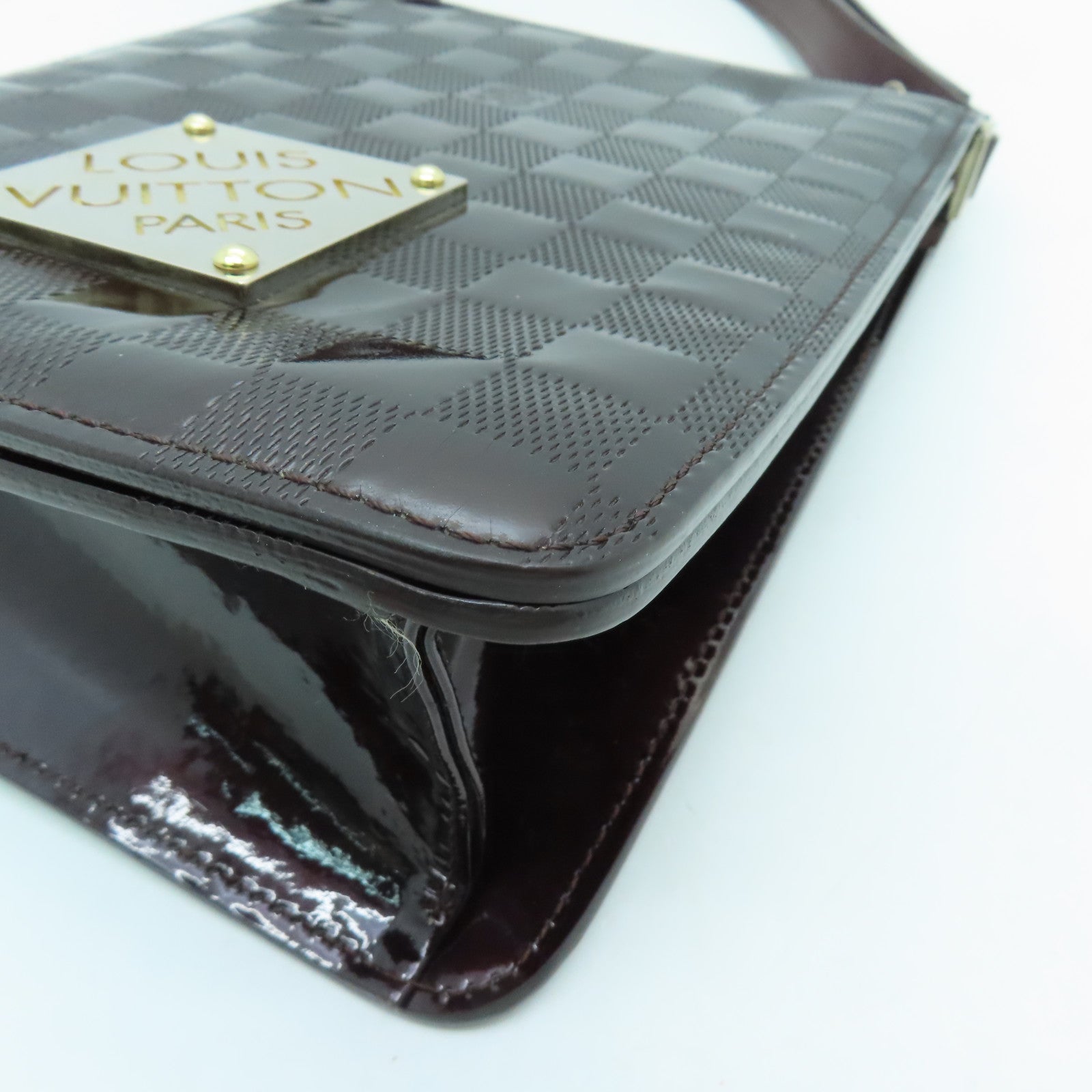 LOUIS VUITTON Damier Vernis Club Bag Carmine金扣手挽肩背兩用袋深啡色
