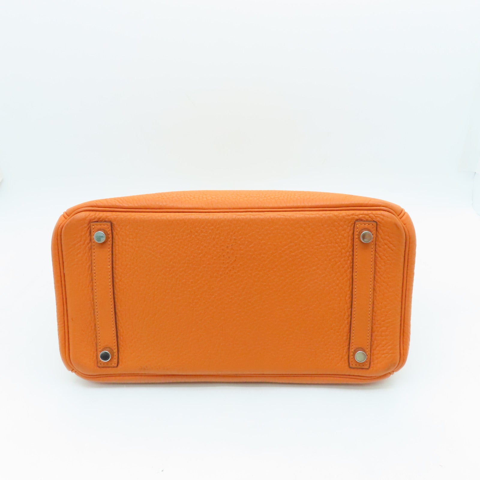 HERMES Clemence Leather Birkin 30 Silver Buckle Handle Bag Orange