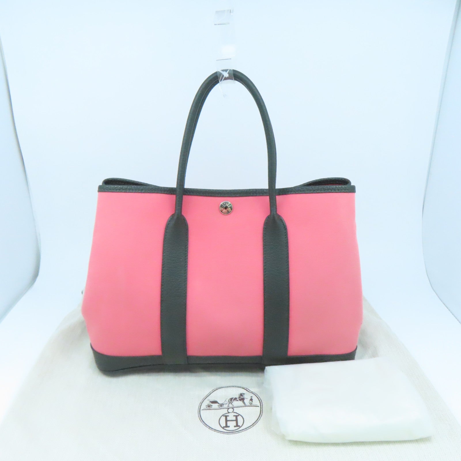 HERMES 【激減優惠】帆布Garden Party TPM銀扣手挽袋Pink粉紅色