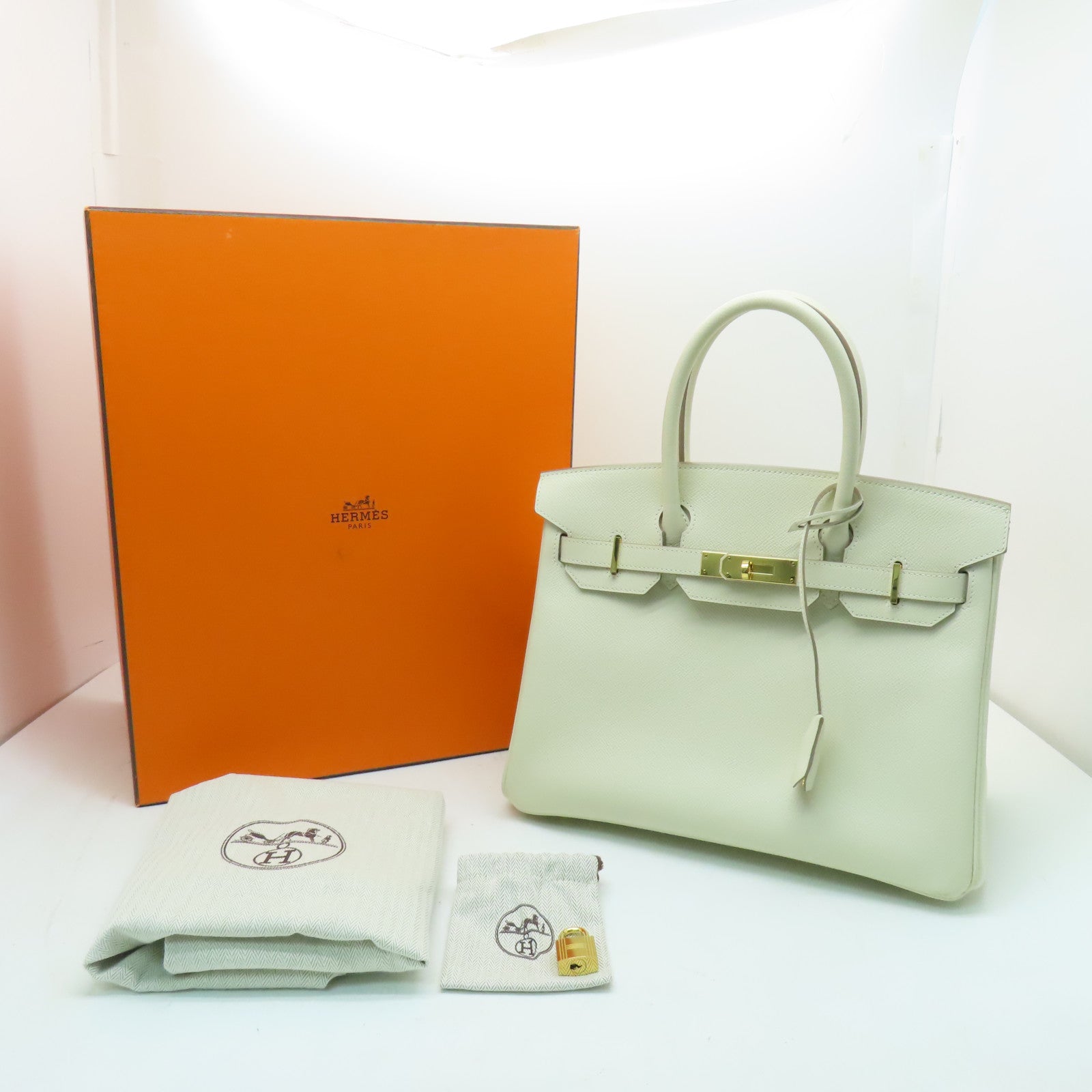 HERMES Epsom皮革Birkin 30金扣手挽袋白色