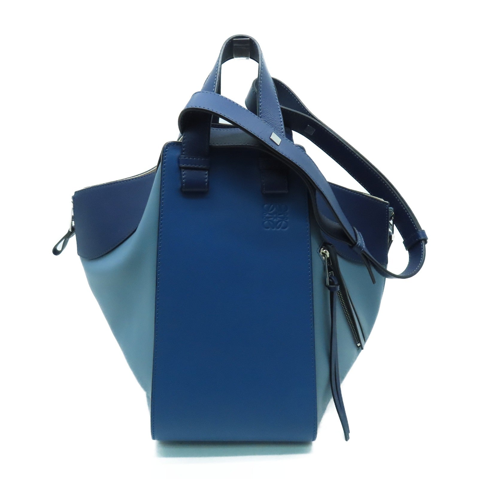 LOEWE 牛皮皮革Hammock銀扣肩背袋藍色