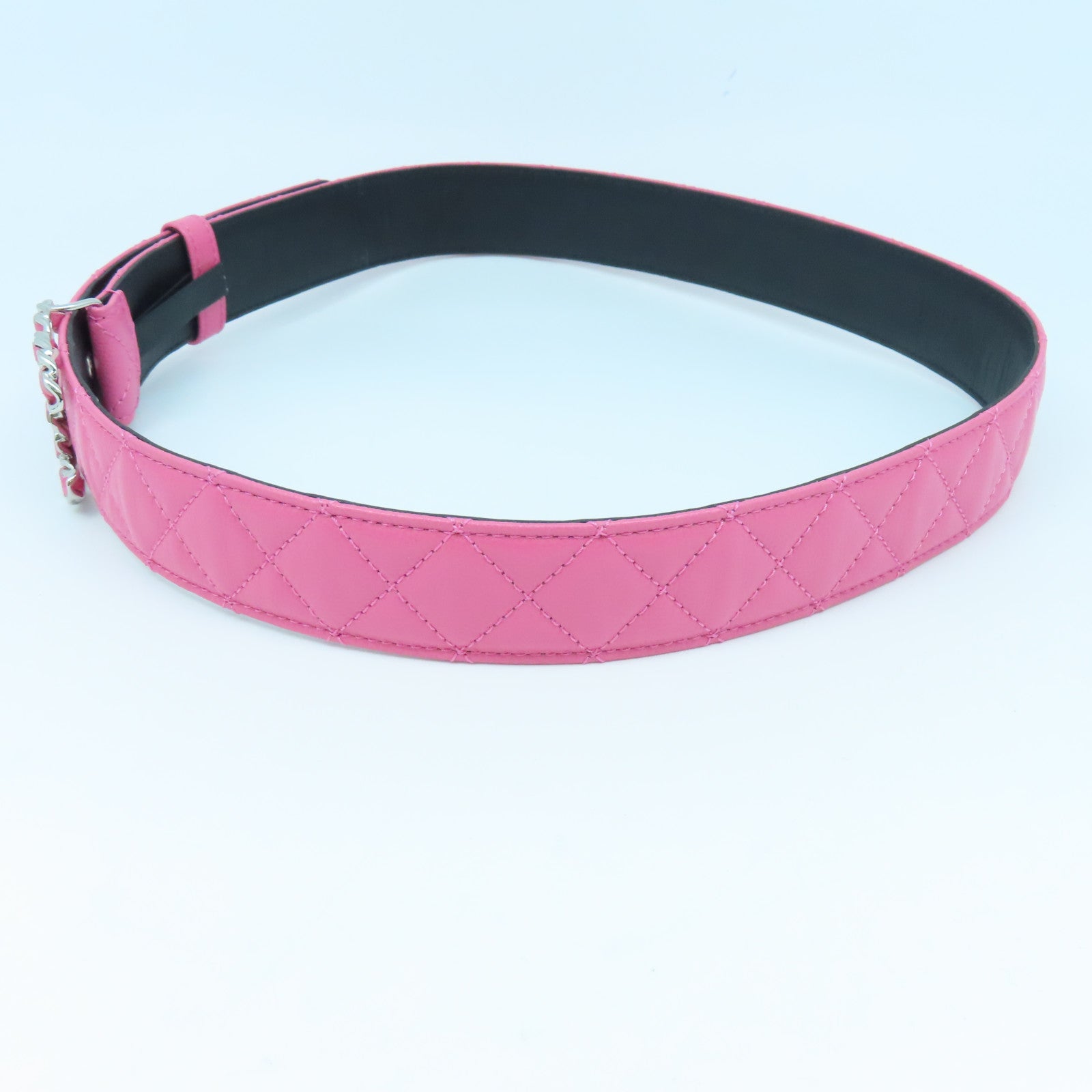 CHANEL 菱格Caviar皮革Belt银扣皮带粉红色