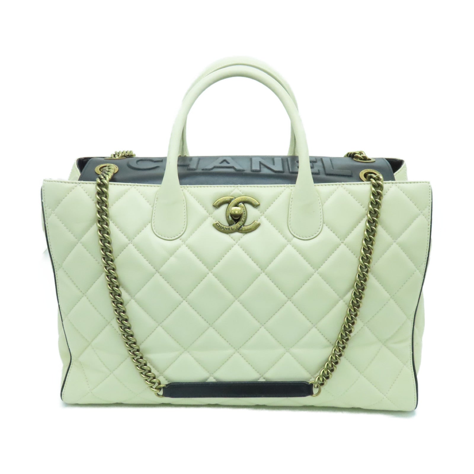 CHANEL 菱格牛皮皮革Shoulder Bag金扣肩背袋白色