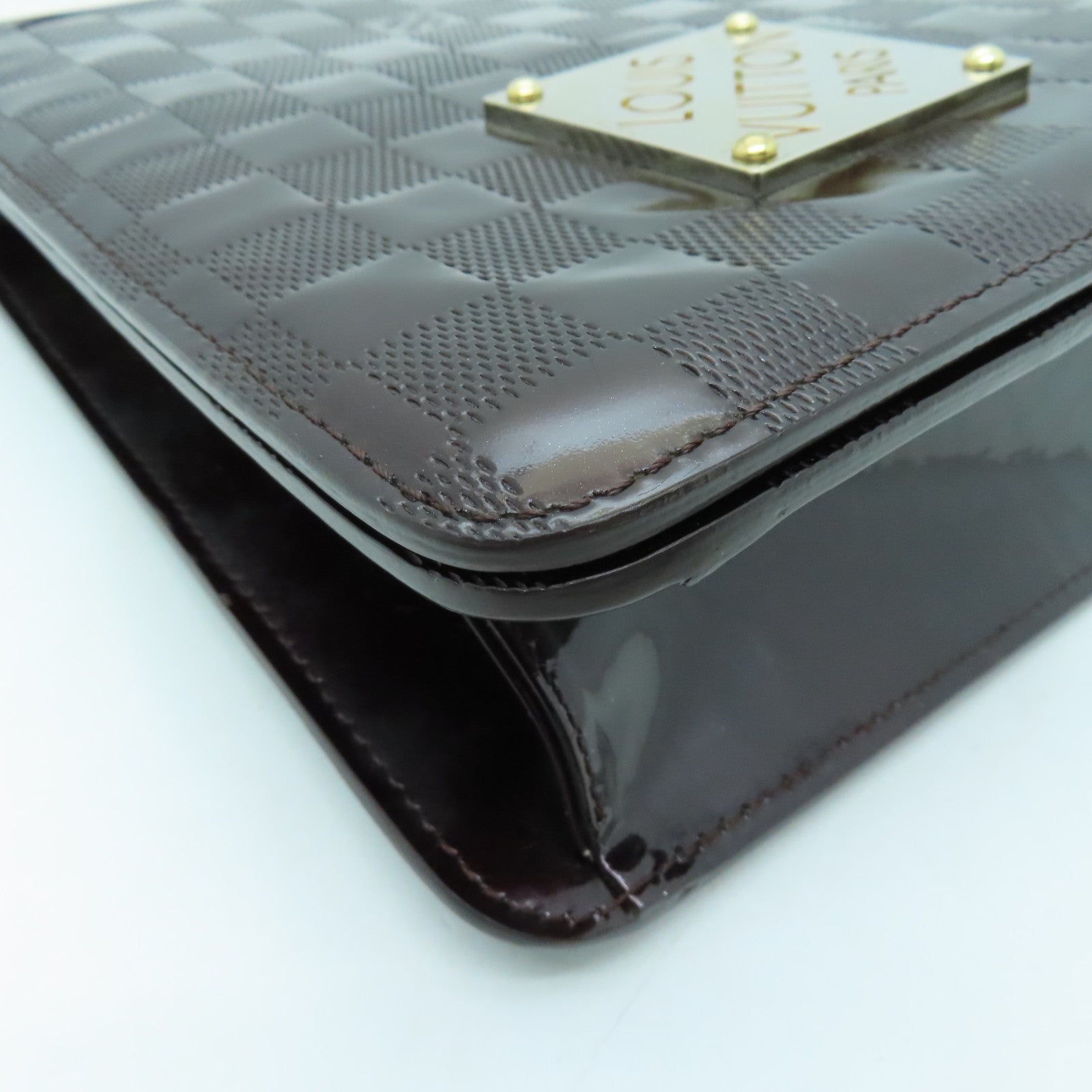LOUIS VUITTON Damier Vernis Club Bag Carmine金扣手挽肩背兩用袋深啡色