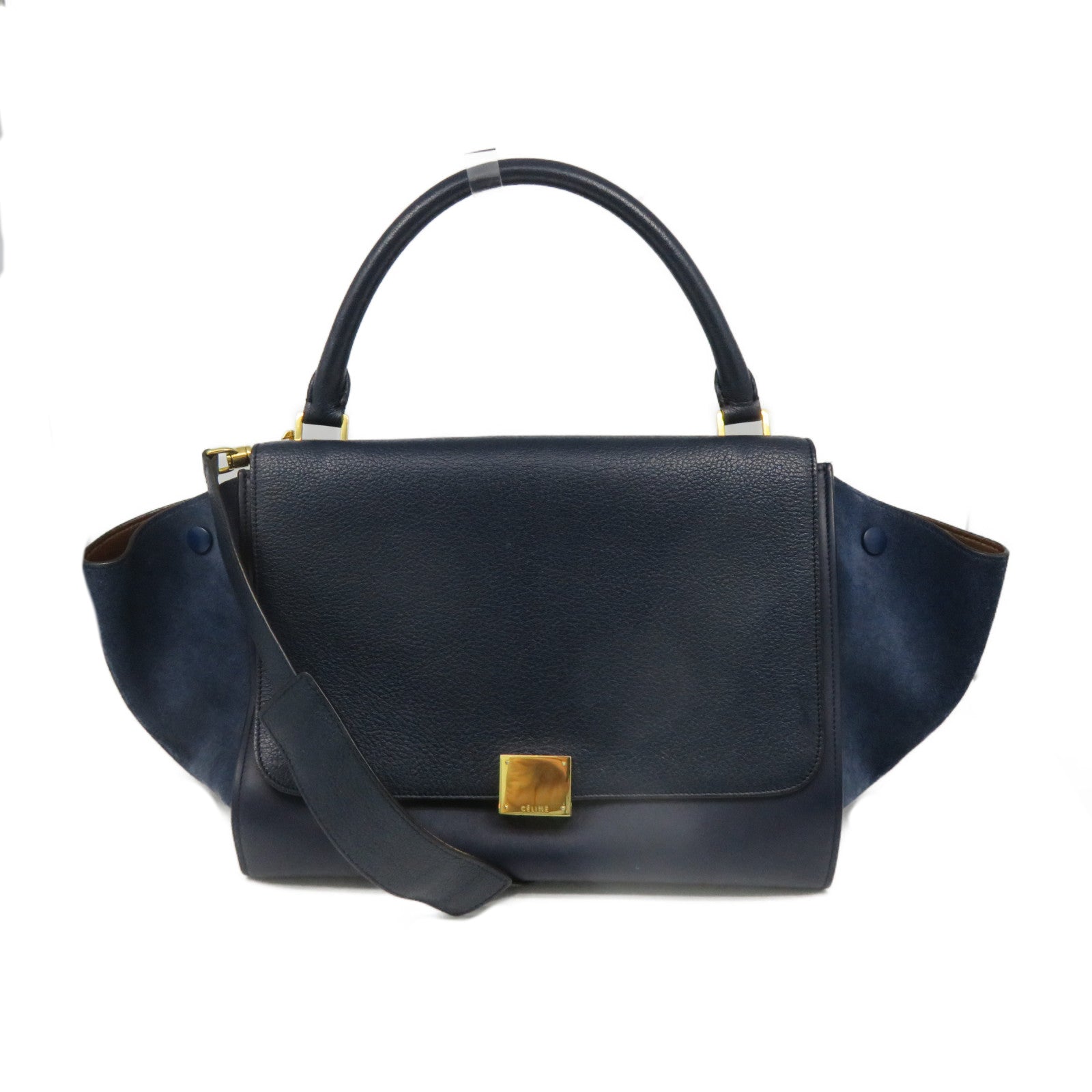 CELINE 牛皮皮革Trapeze金扣肩背袋深蓝色