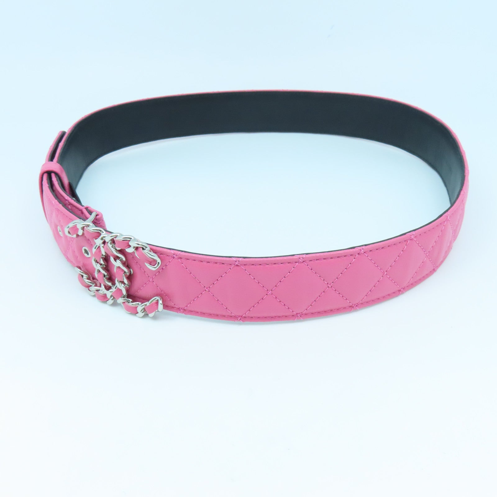 CHANEL 菱格Caviar皮革Belt银扣皮带粉红色