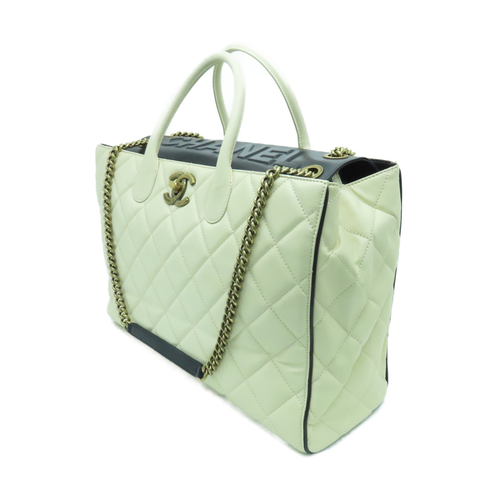CHANEL 菱格牛皮皮革Shoulder Bag金扣肩背袋白色
