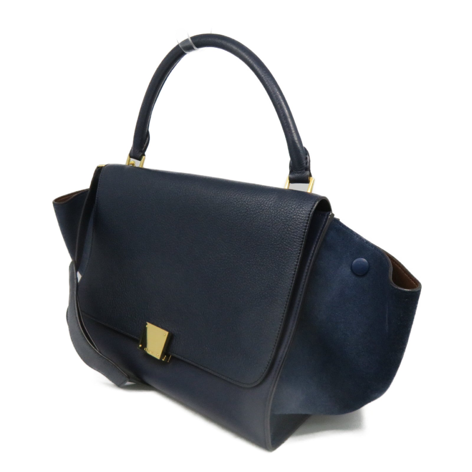 CELINE 牛皮皮革Trapeze金扣肩背袋深蓝色