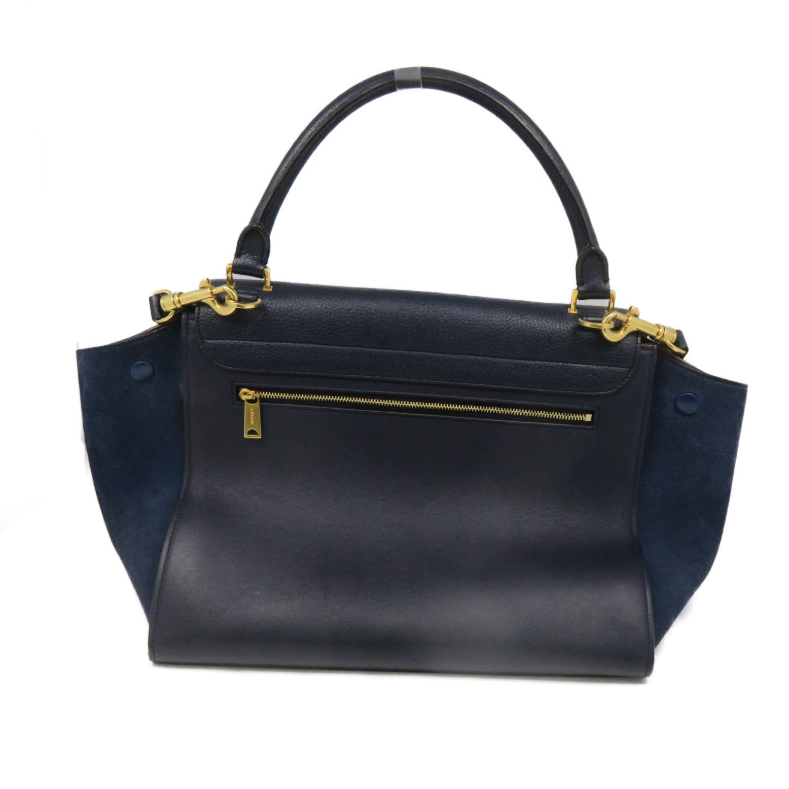 CELINE 牛皮皮革Trapeze金扣肩背袋深蓝色