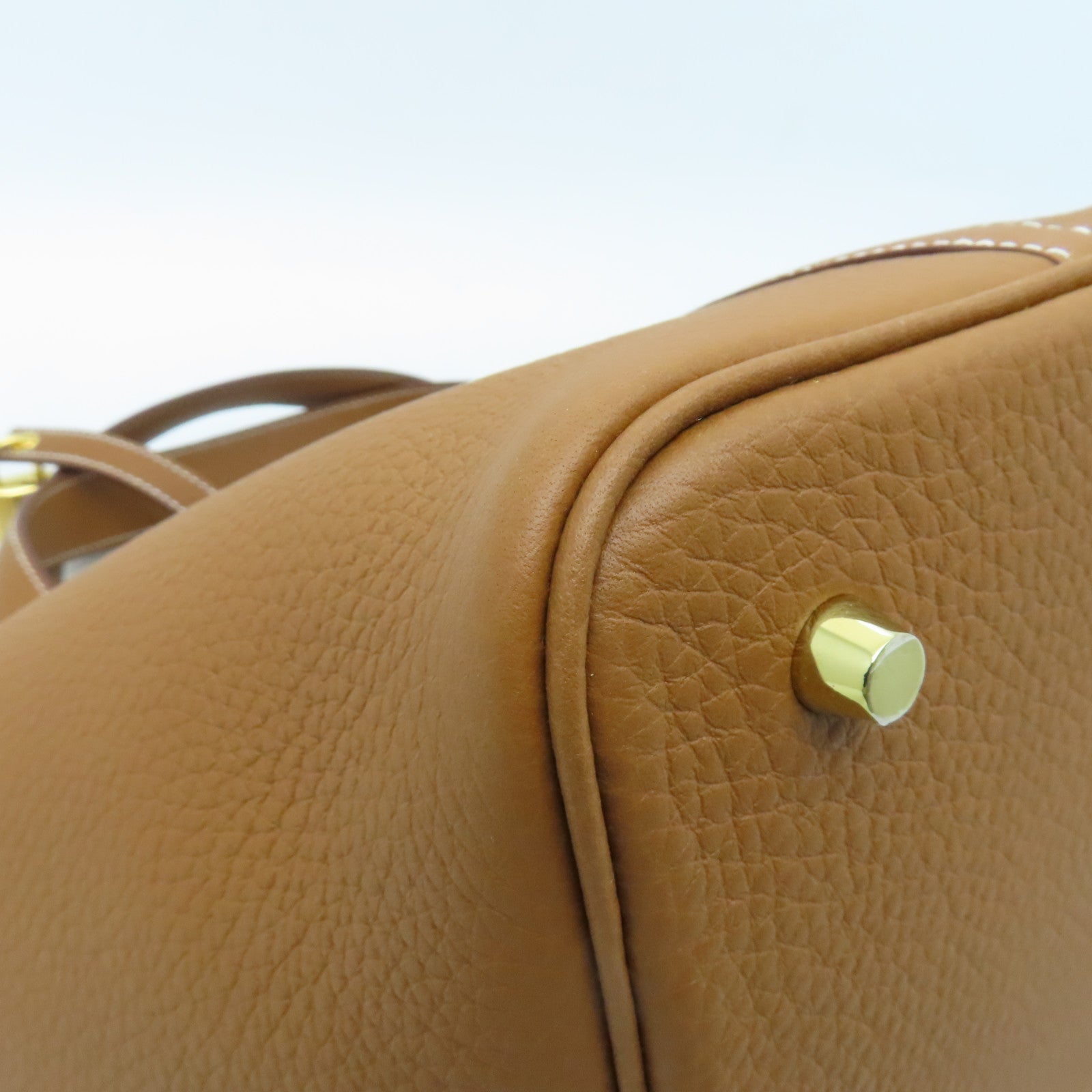 HERMES Clemence皮革Picotin MM金扣手挽袋Gold棕色